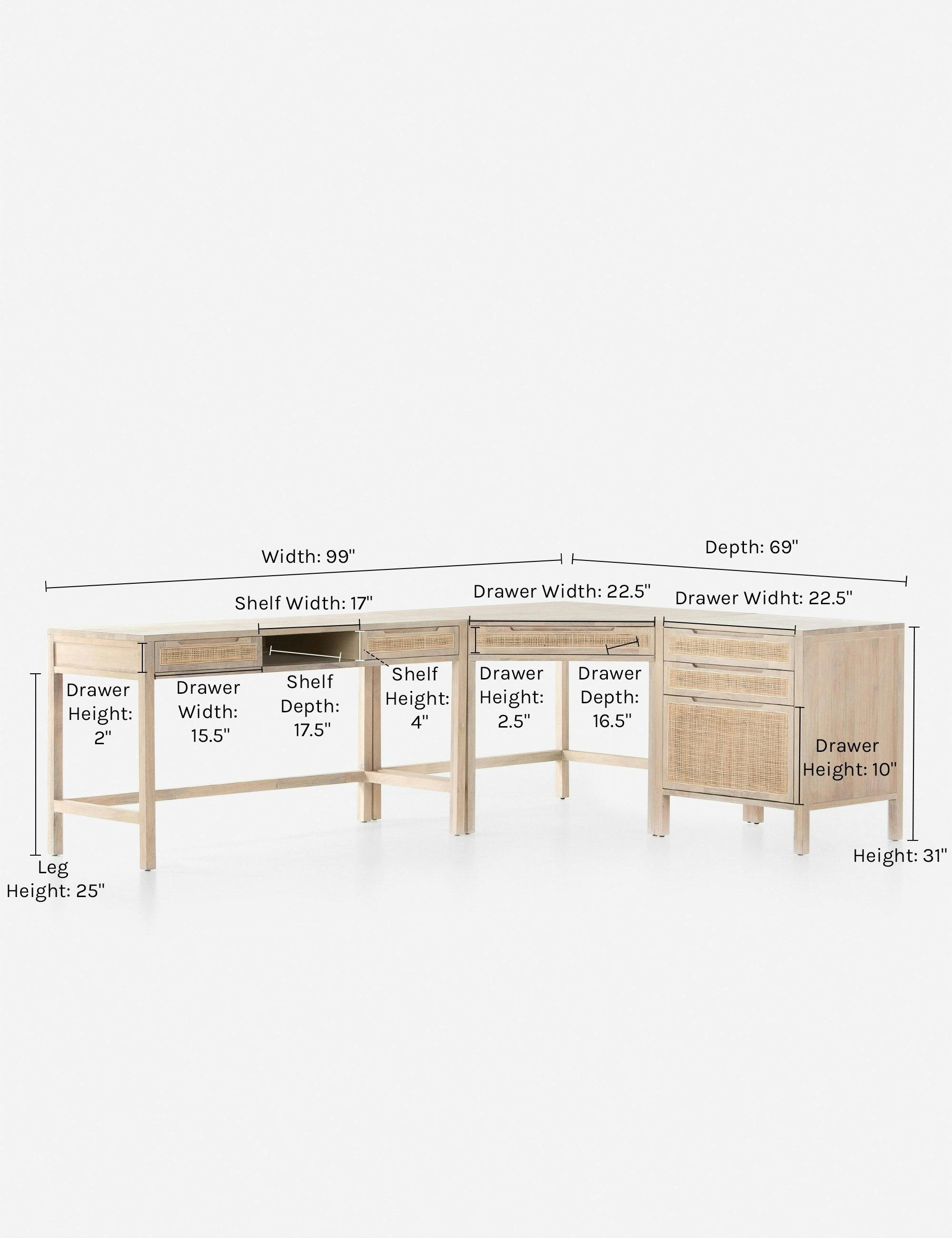 Clarita Whitewash Mango Wood Home Office Desk with Cane Drawers