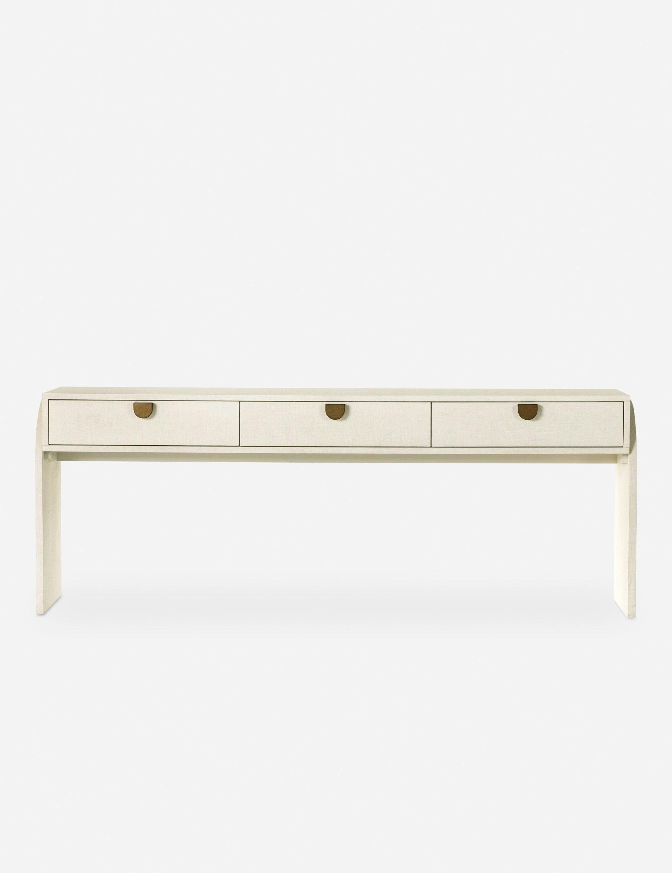 Modern Ivory Painted Linen Demilune Console with Storage