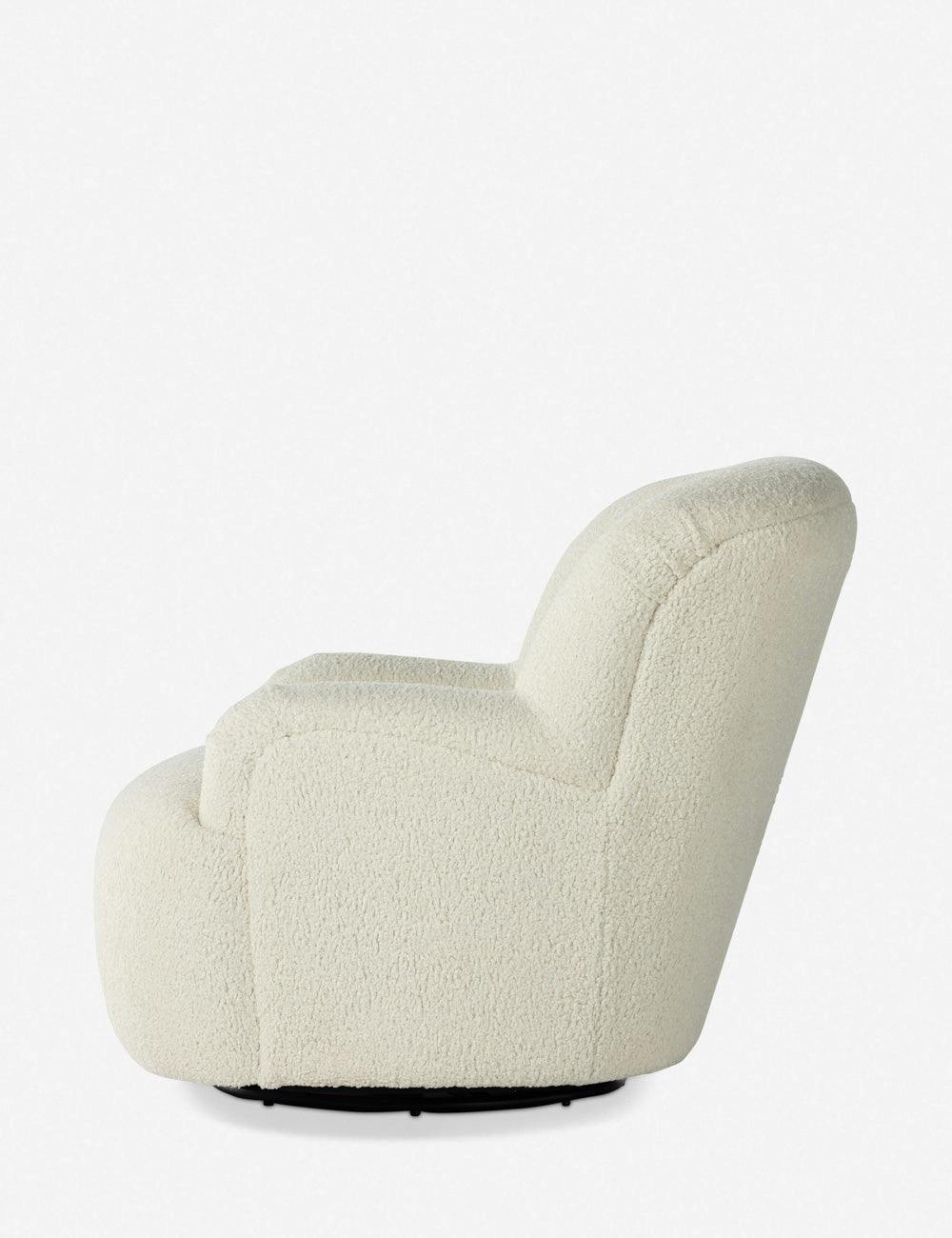 Kaden Modern Classic Cream Upholstered Boucle Brown Wood Wingback Swivel Arm Chair