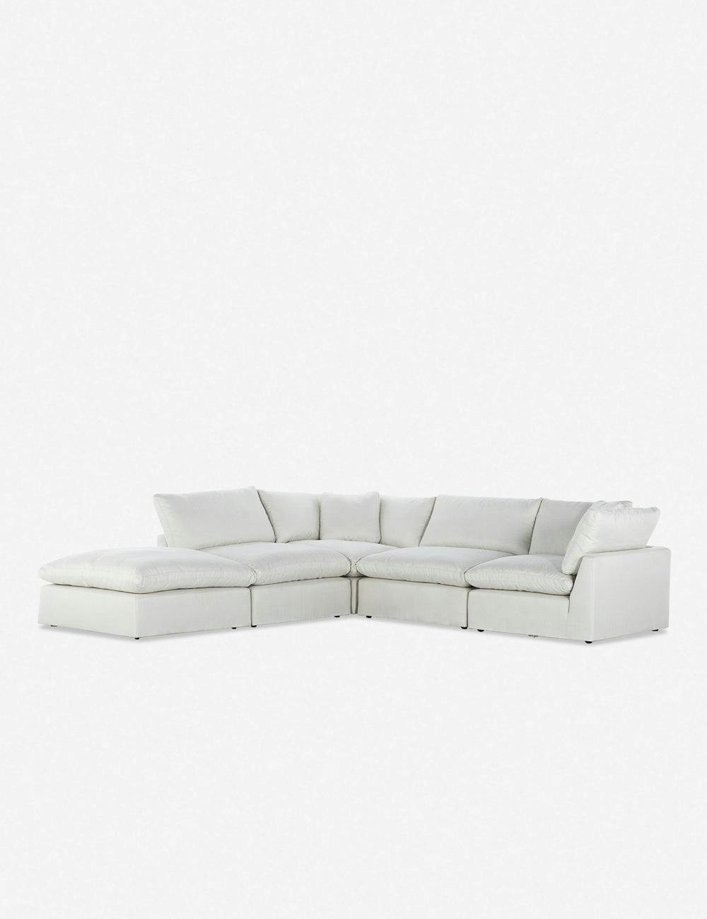 Bernard Modular 5-Piece Ivory Left-Facing Sectional Sofa with Ottoman