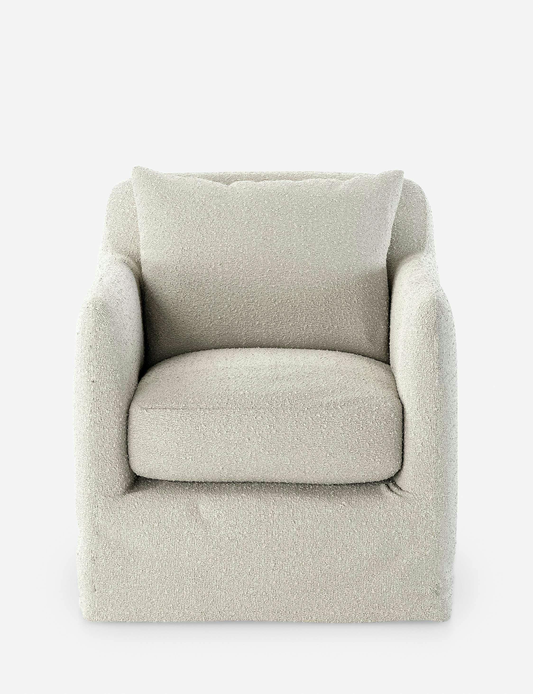 Elegant Cream Boucle Indoor/Outdoor Swivel Chair with Cushions