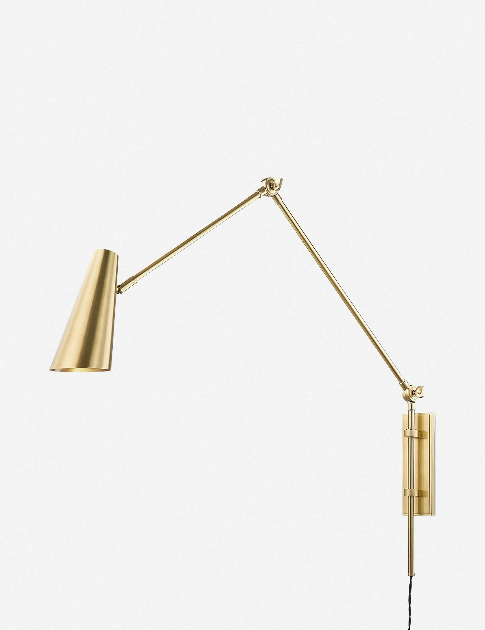 Elegant Aged Brass Dimmable Cone Sconce with Adjustable Arm