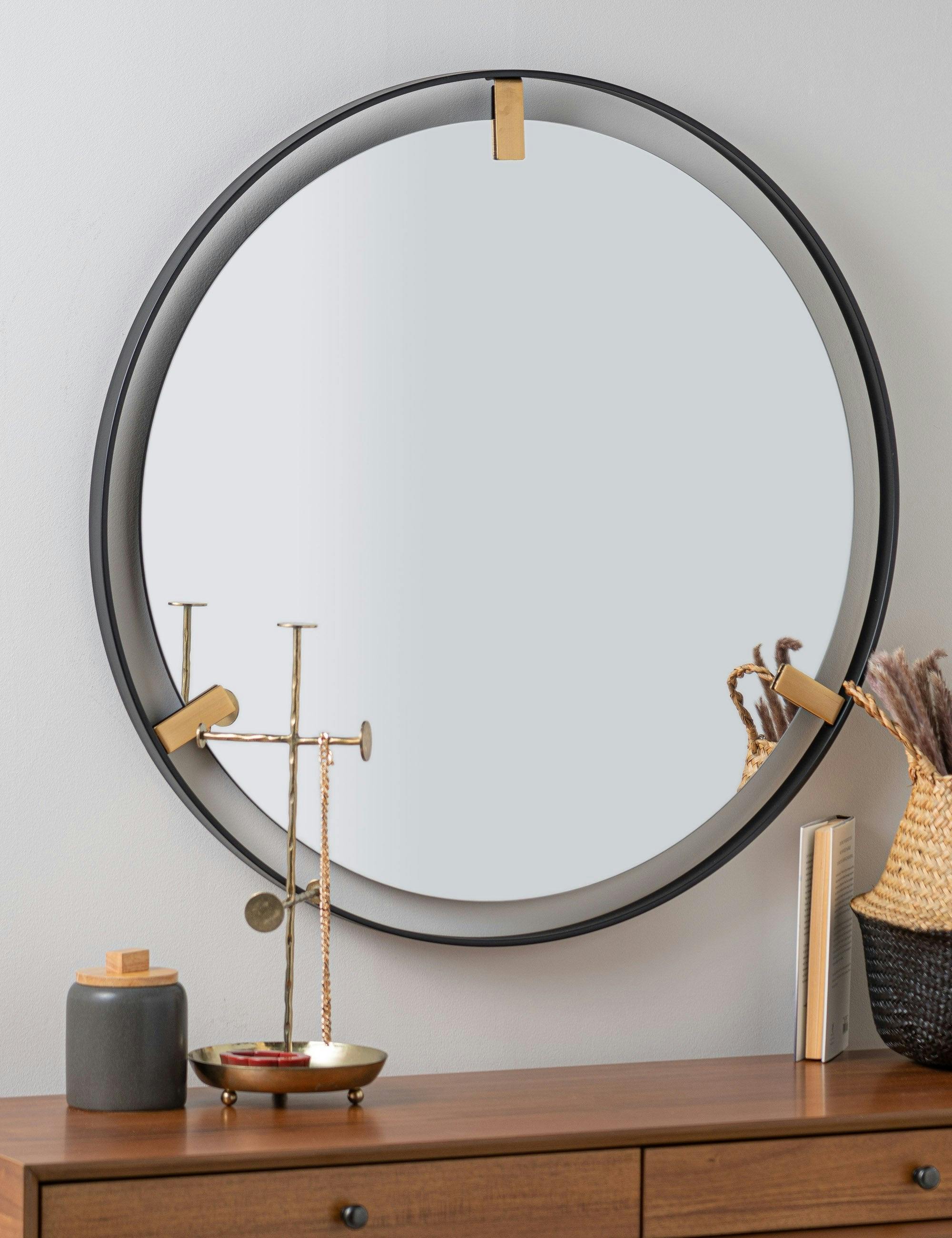 Gideon Gold Accented Round Metal Wall Mirror