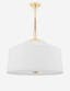 Aged Brass 3-Light Pendant with White Linen Shade and Rattan Accents