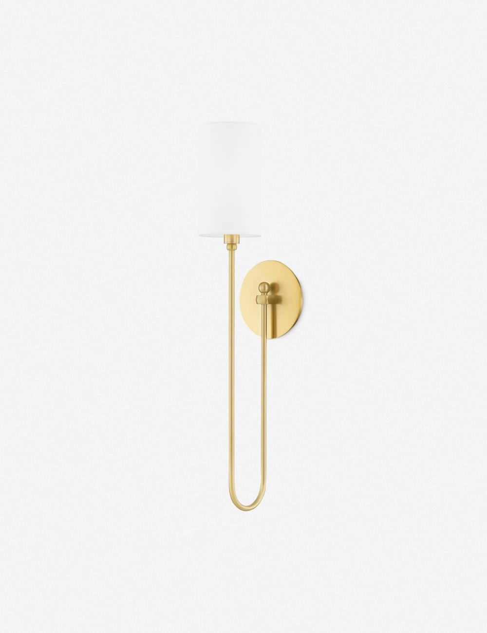 Aged Brass Elegance 1-Light Sconce with Belgian Linen Shade