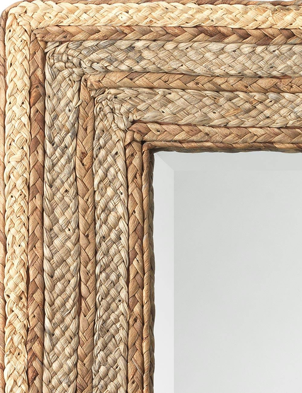 Hand-Braided Seagrass Square Wall Mirror, 30" Natural Finish
