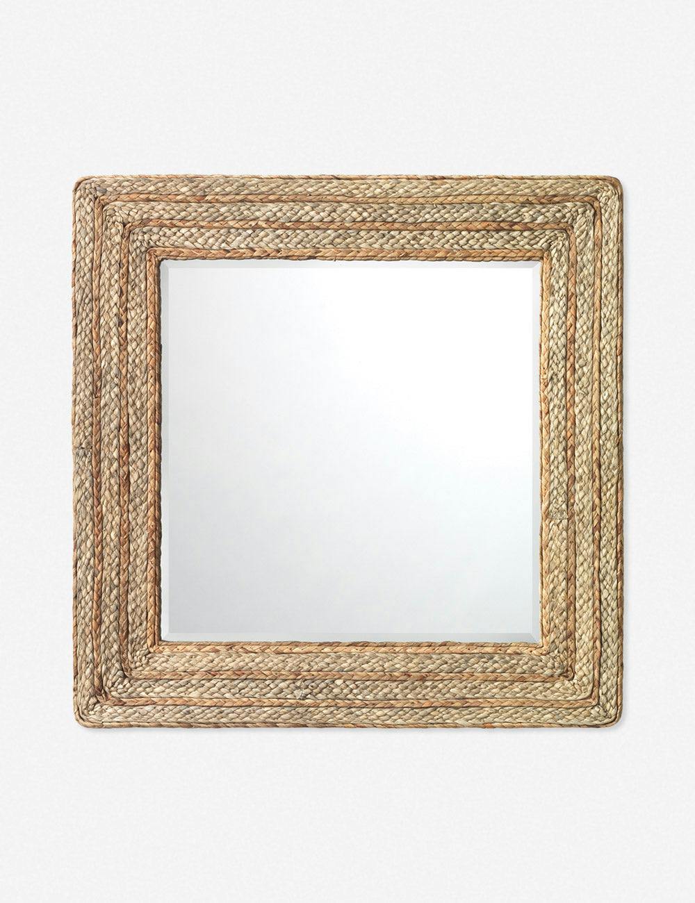 Hand-Braided Seagrass Square Wall Mirror, 30" Natural Finish