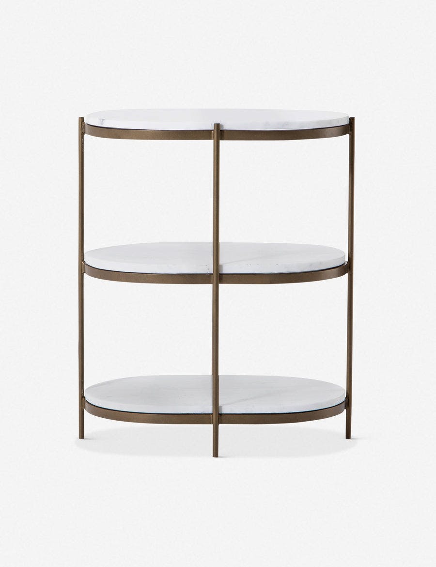 Kayleigh White Marble and Brass Nightstand