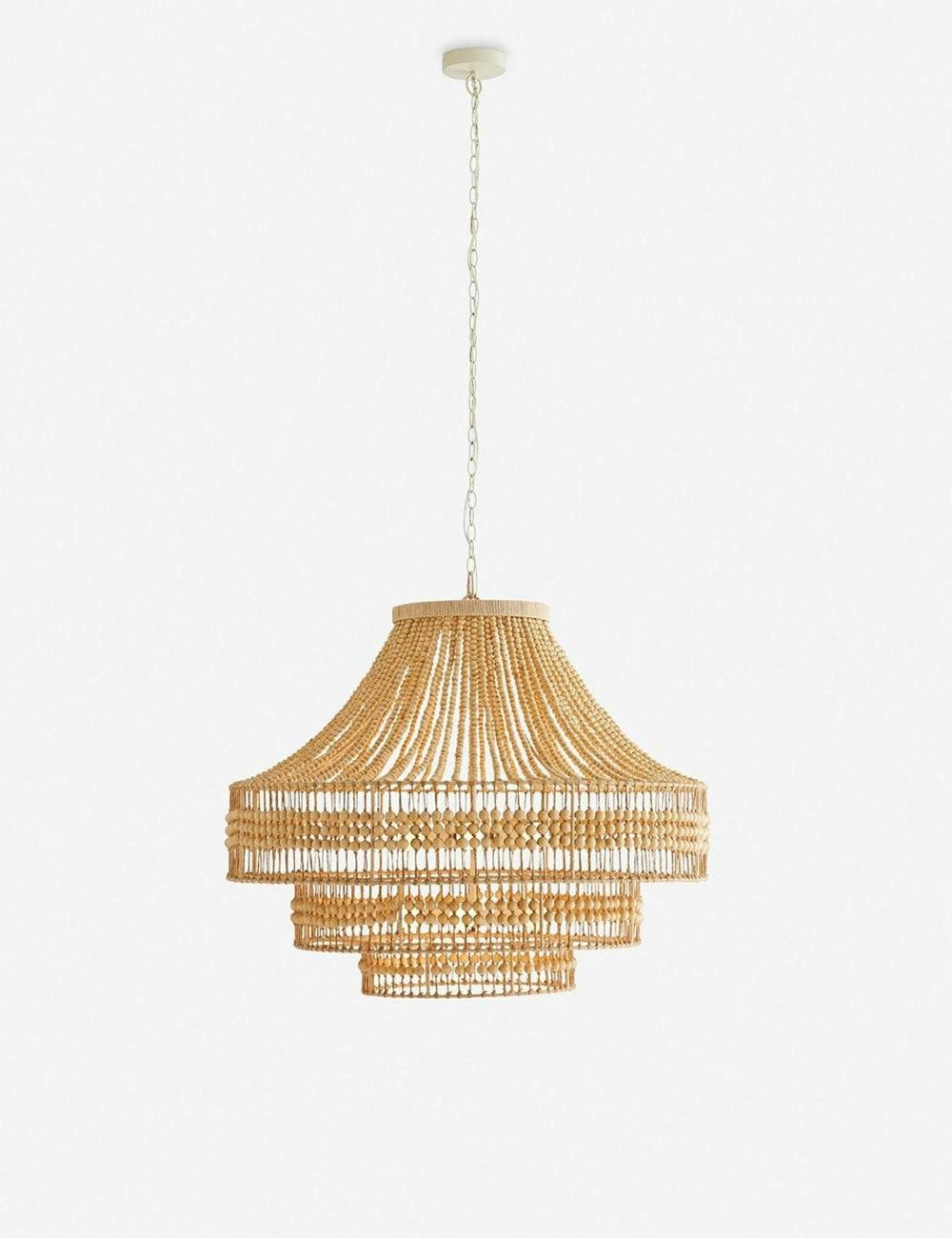 Tulane Natural Hand-Cut Wooden Beads Chandelier