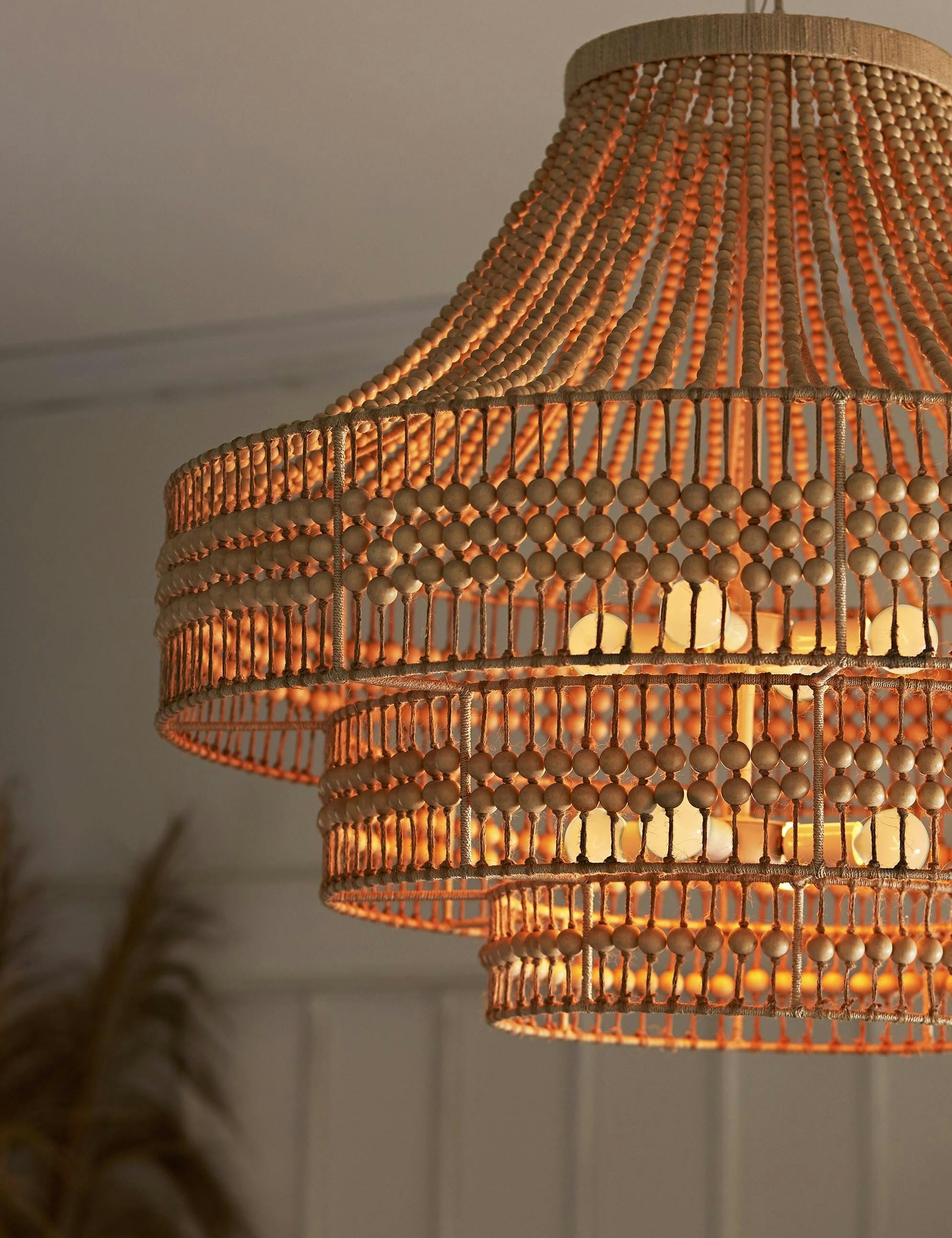 Tulane Natural Hand-Cut Wooden Beads Chandelier