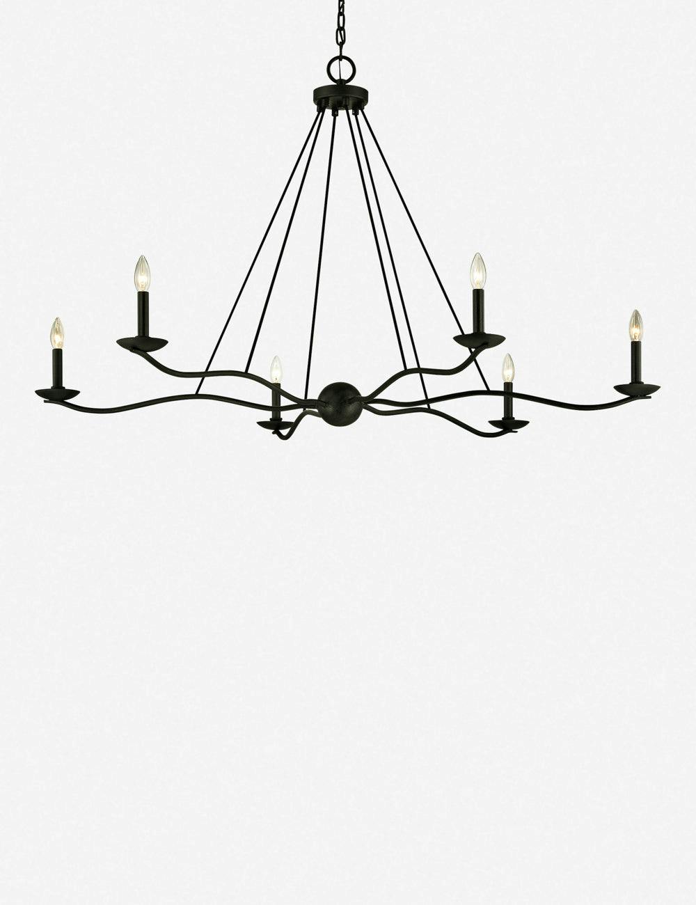 Transitional Forged Iron 54" Wide Taper Candle Chandelier in Black