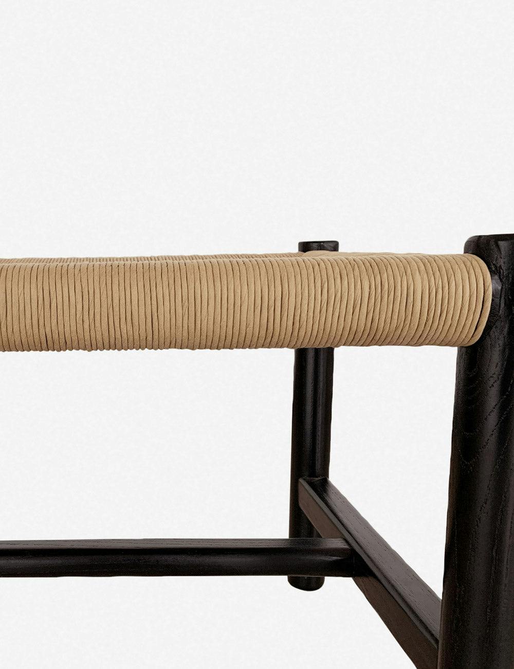 Elmwood Black 60" Artisanal Woven Bench with Natural Fiber Seat