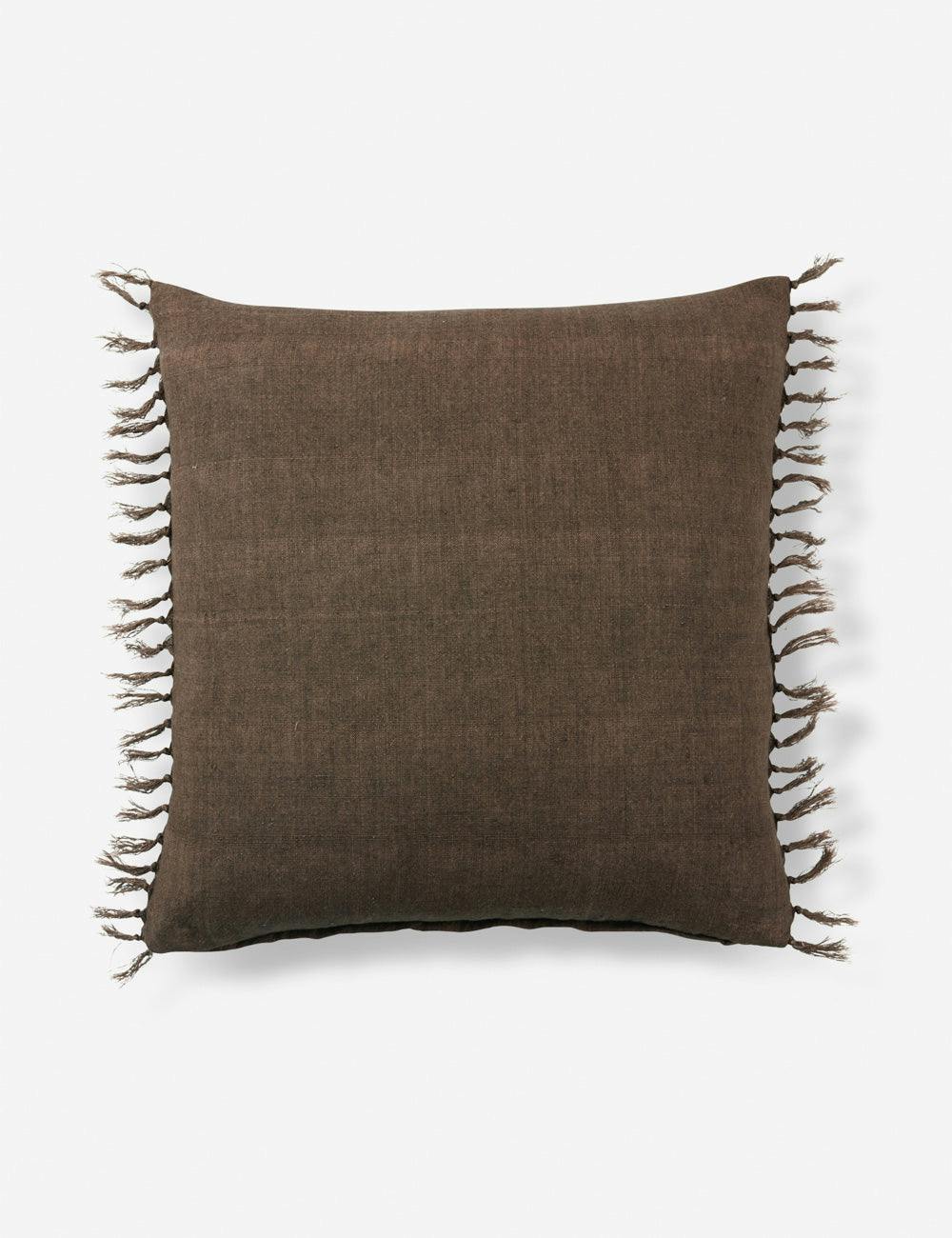 Bohemian Linen Tasseled Throw Pillow - Brown, 20" x 20"