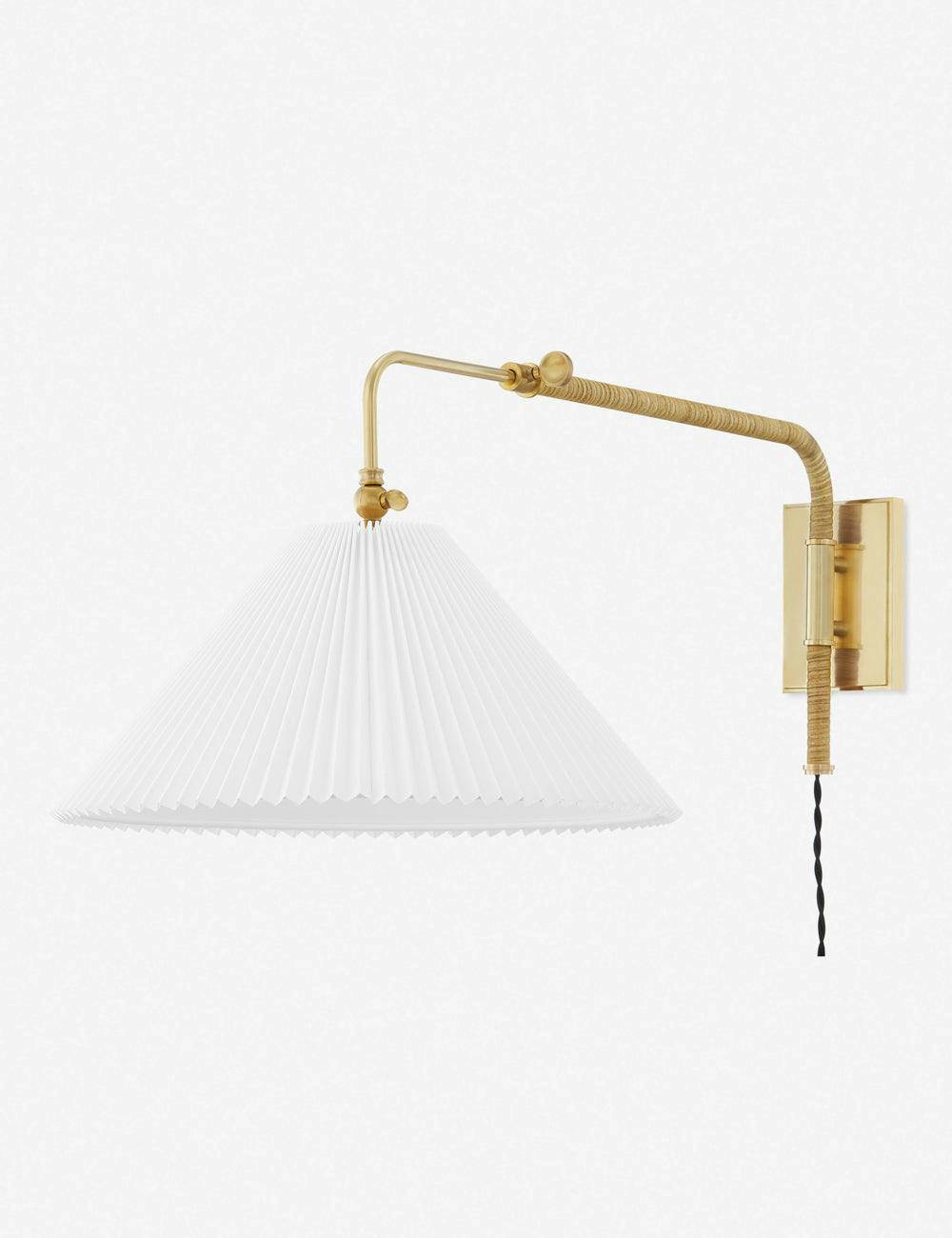 Elyna Opal Shade Aged Brass 1-Light Dimmable Plug-In Sconce