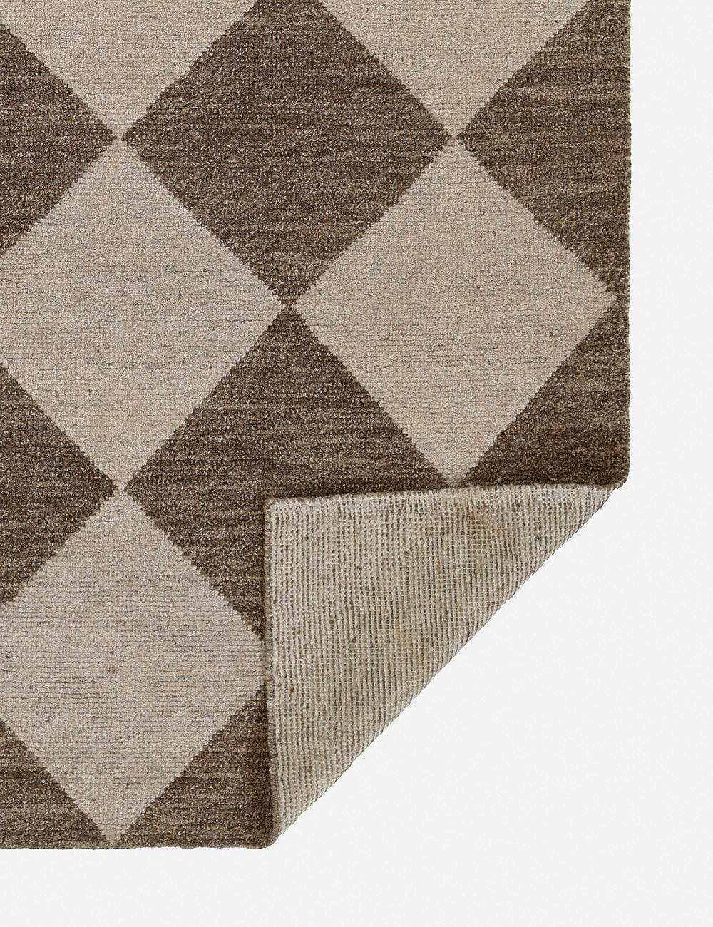 Palau Diamond-Checked Hand-Knotted Wool Rug in Brown, 10' x 14'