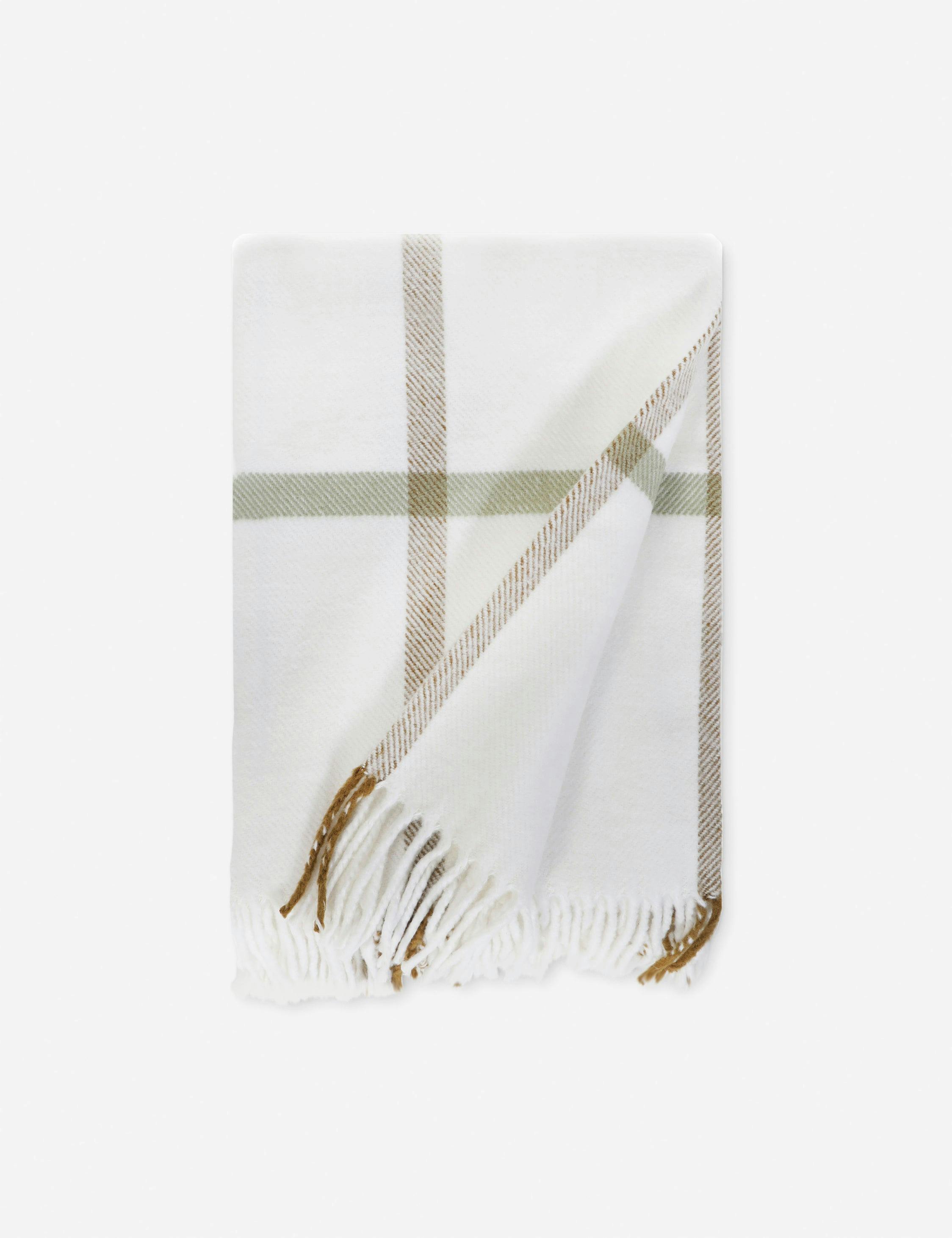 Copenhagen Lightweight Brushed Cotton Throw - White and Olive