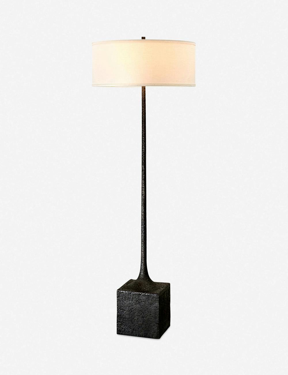Tortona Bronze 3-Light Floor Lamp with Off-White Linen Shade