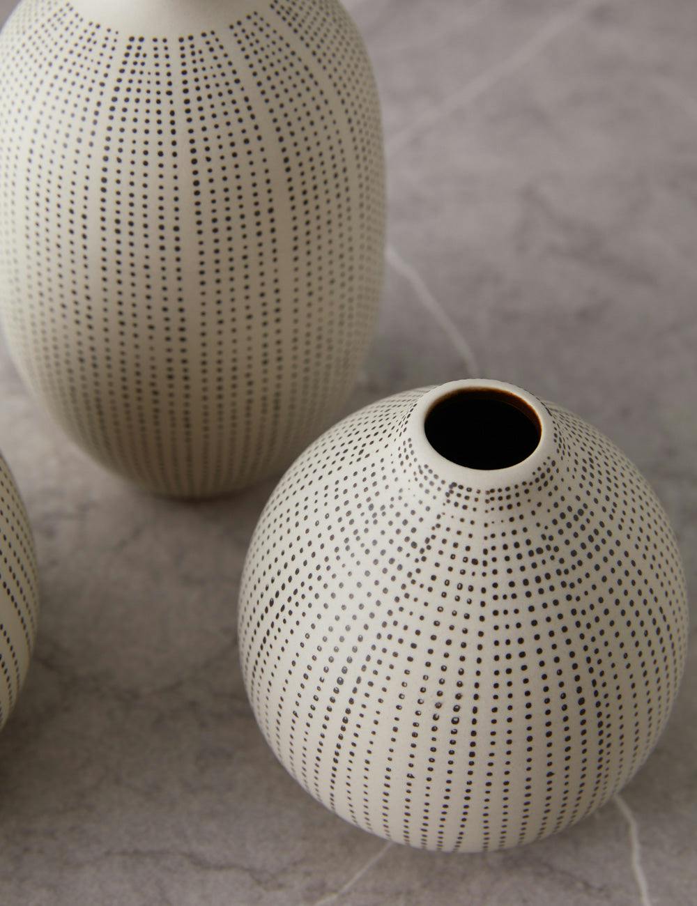 Mercado White Stoneware with Black Polka Dots Vases Set of 3