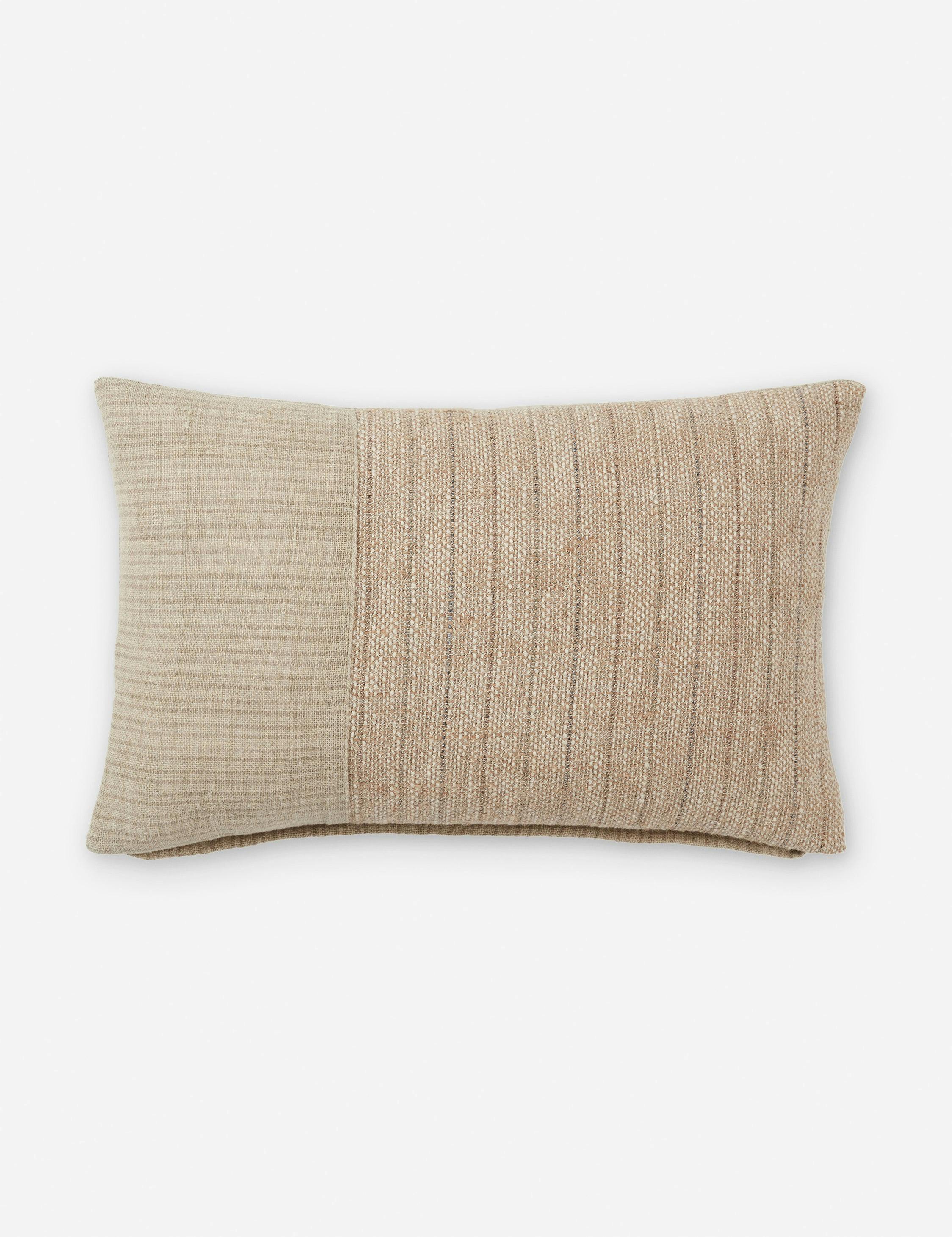 Asger 13"x21" Light Brown/Cream Striped Down Lumbar Pillow