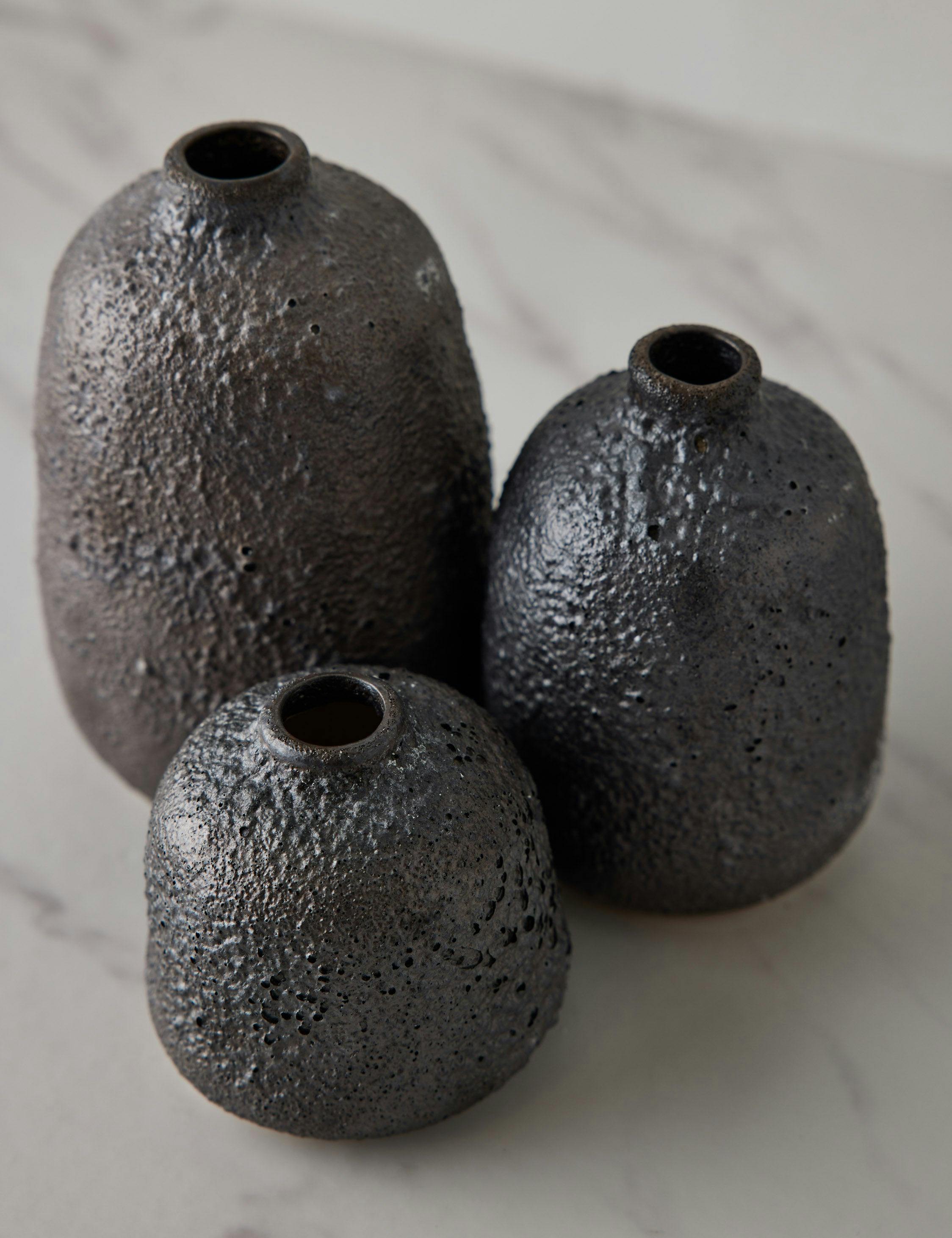 Wylie Set of 3 Black Terracotta Vases