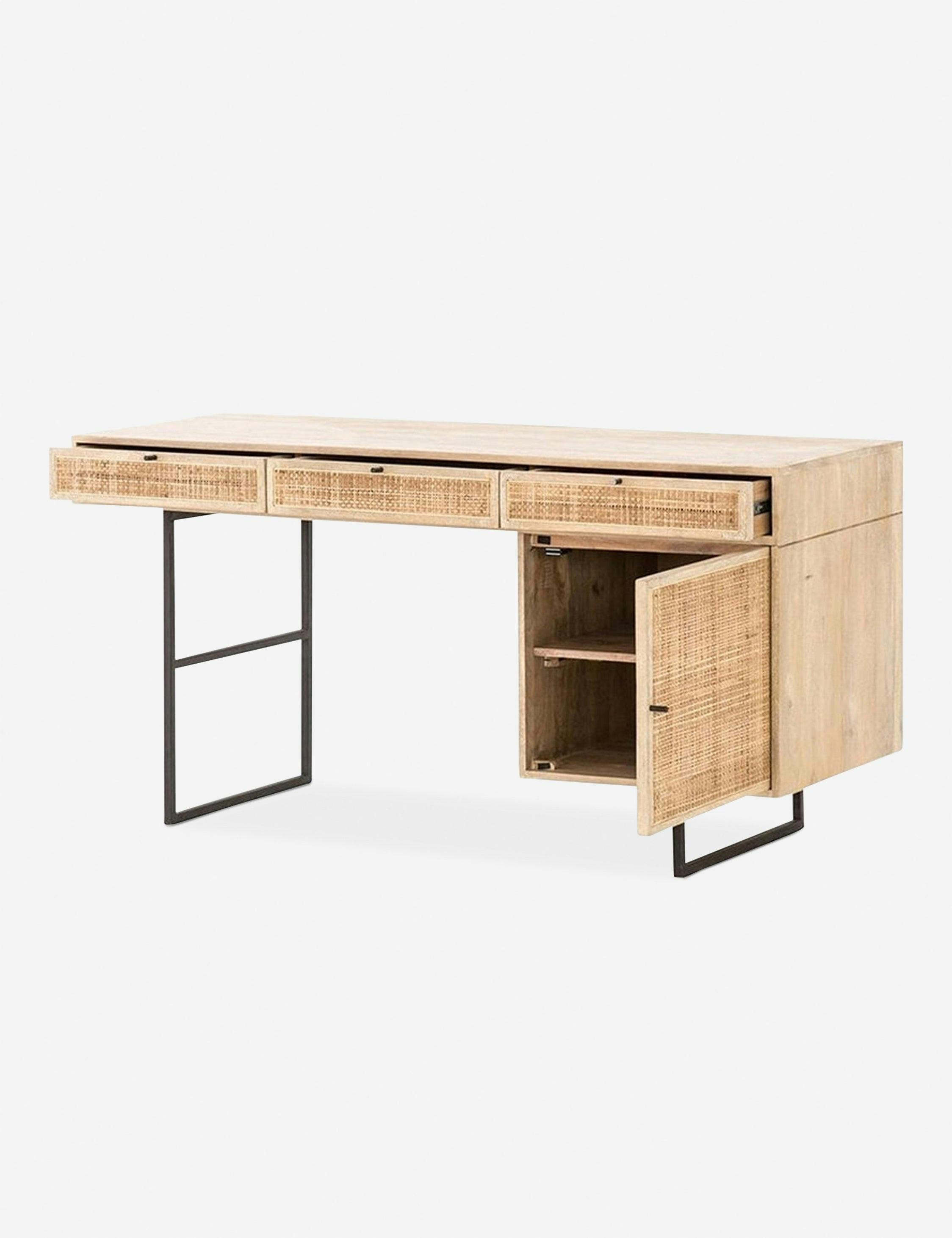 Contemporary 60'' Natural Mango Wood Home Office Desk with Drawers