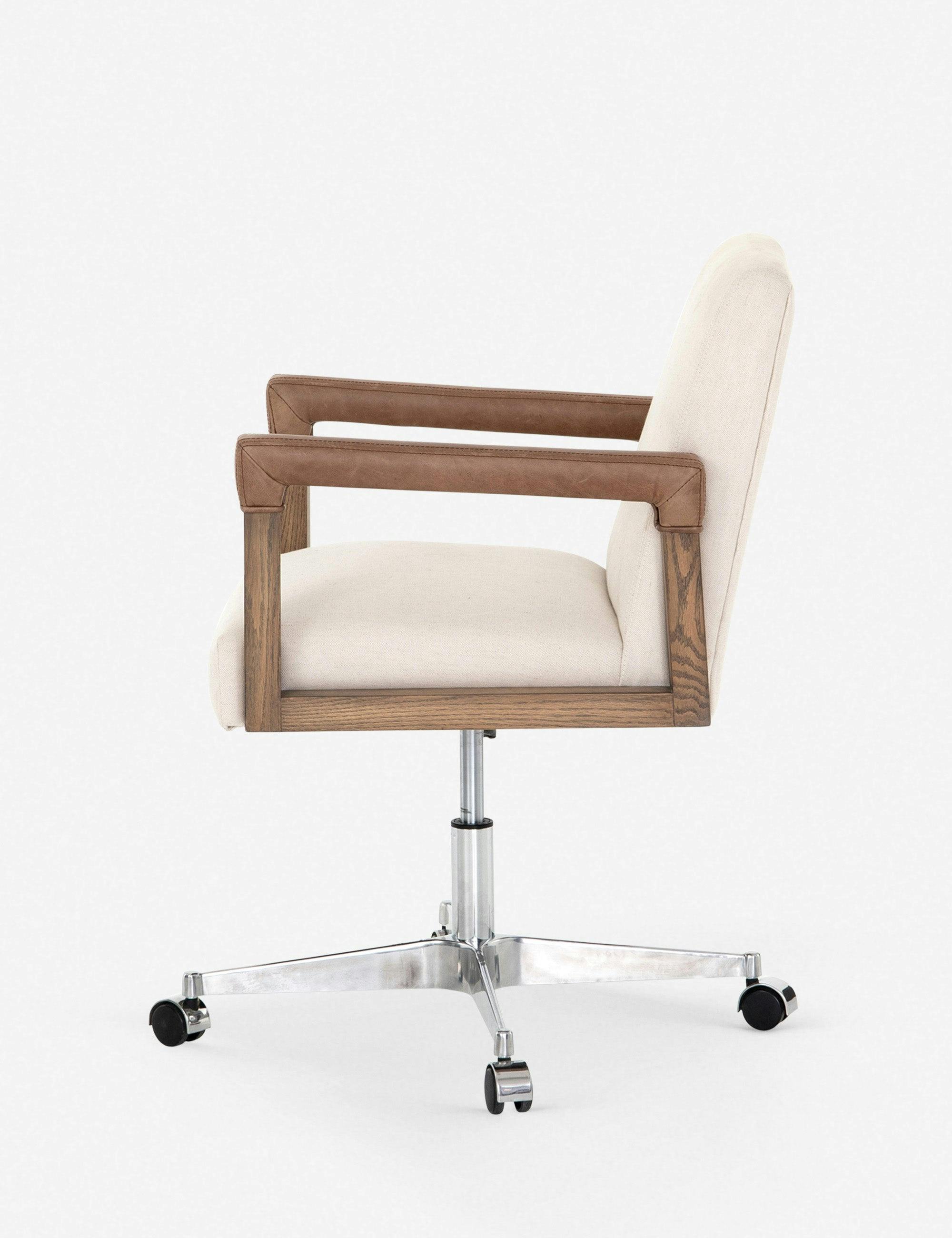 Adelai Rustic Cream Upholstered Swivel Task Chair