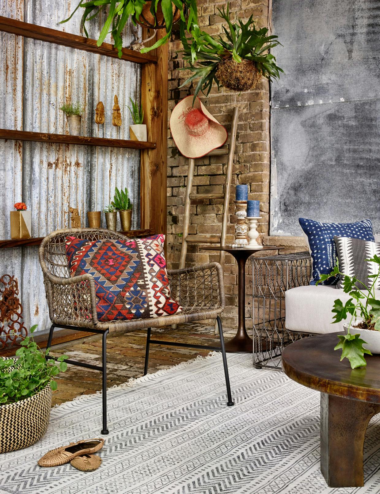 Eliza Wicker Iron Frame Indoor/Outdoor Accent Chair