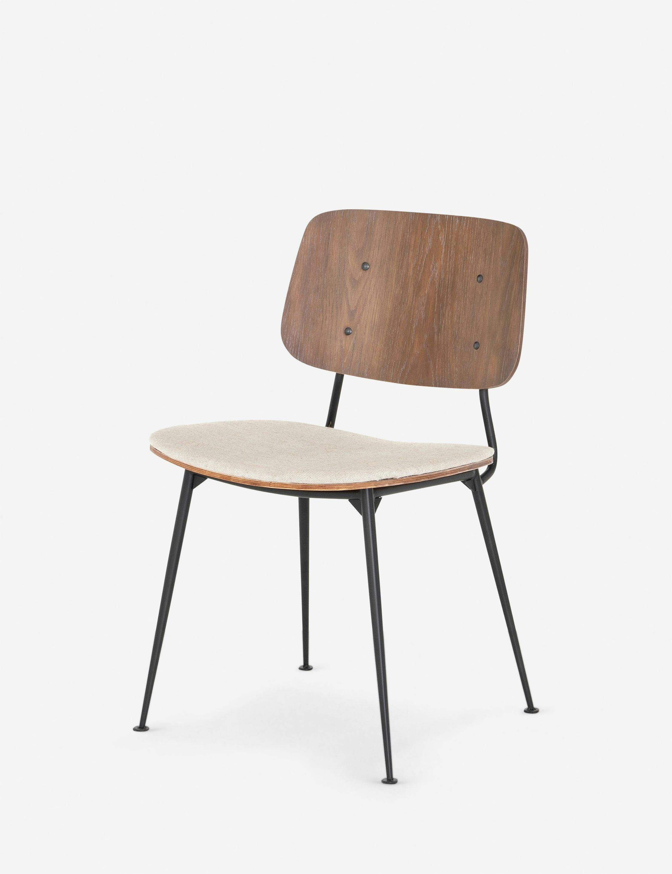 Scandinavian Schoolhouse Oak & Linen Dining Chair with Metal Legs