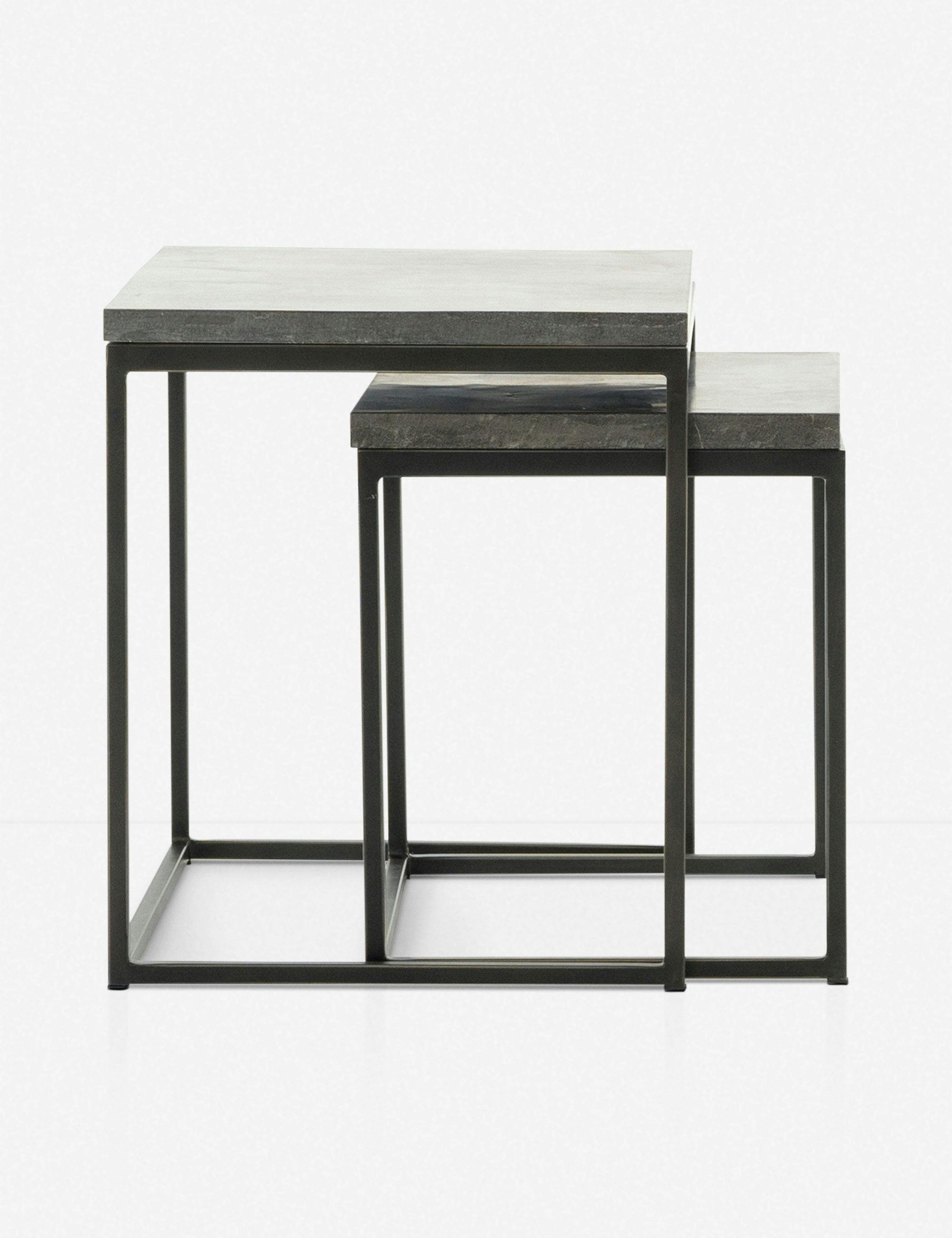 Modern Slate Gray Bluestone & Metal Nesting Side Tables