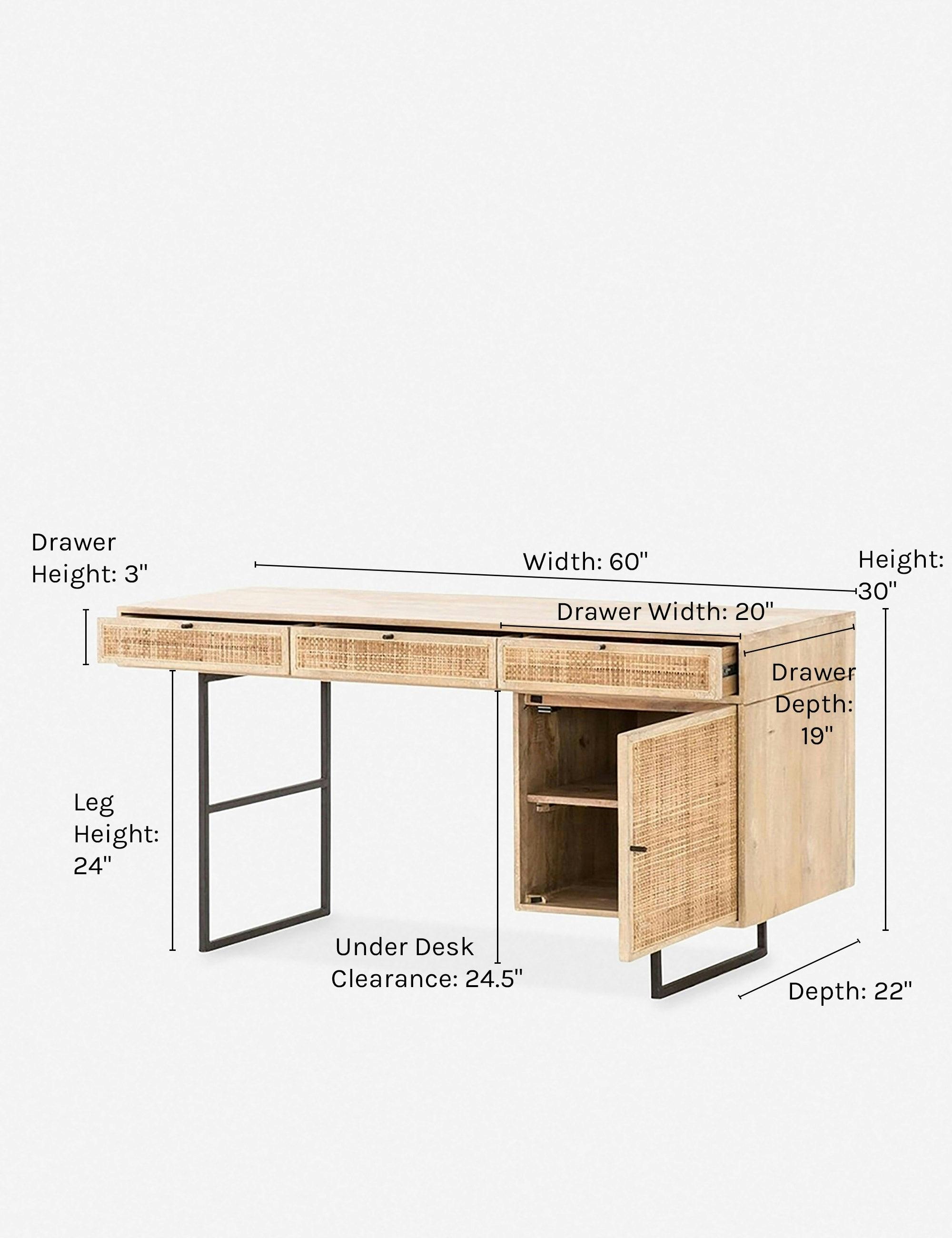 Contemporary 60'' Natural Mango Wood Home Office Desk with Drawers