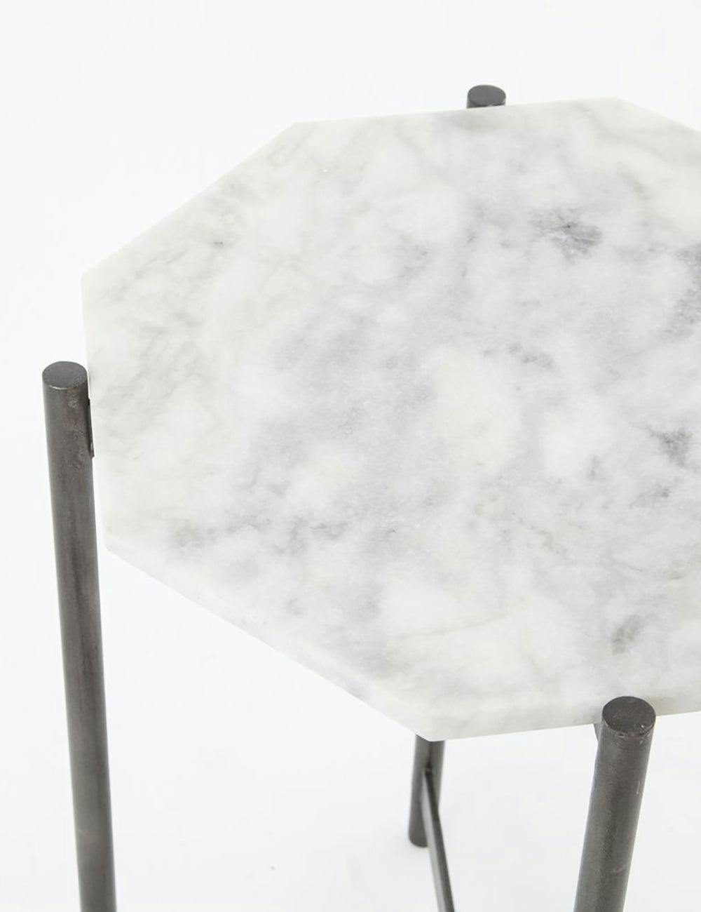 Gianea White Marble Top Grey Iron Octagonal Side Table