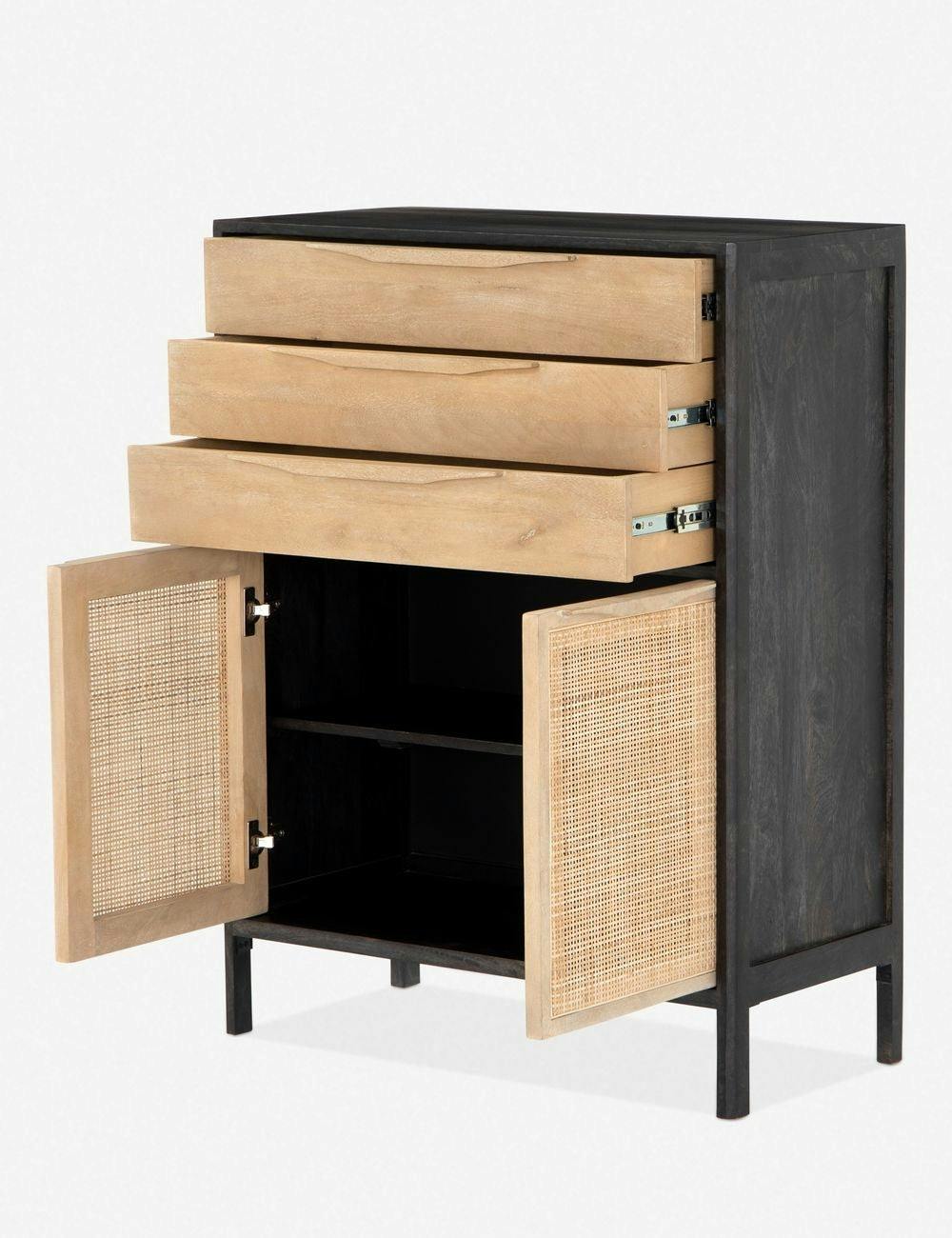 Hannah Boho-Chic Tall Dresser with Woven Cane and Mango Wood