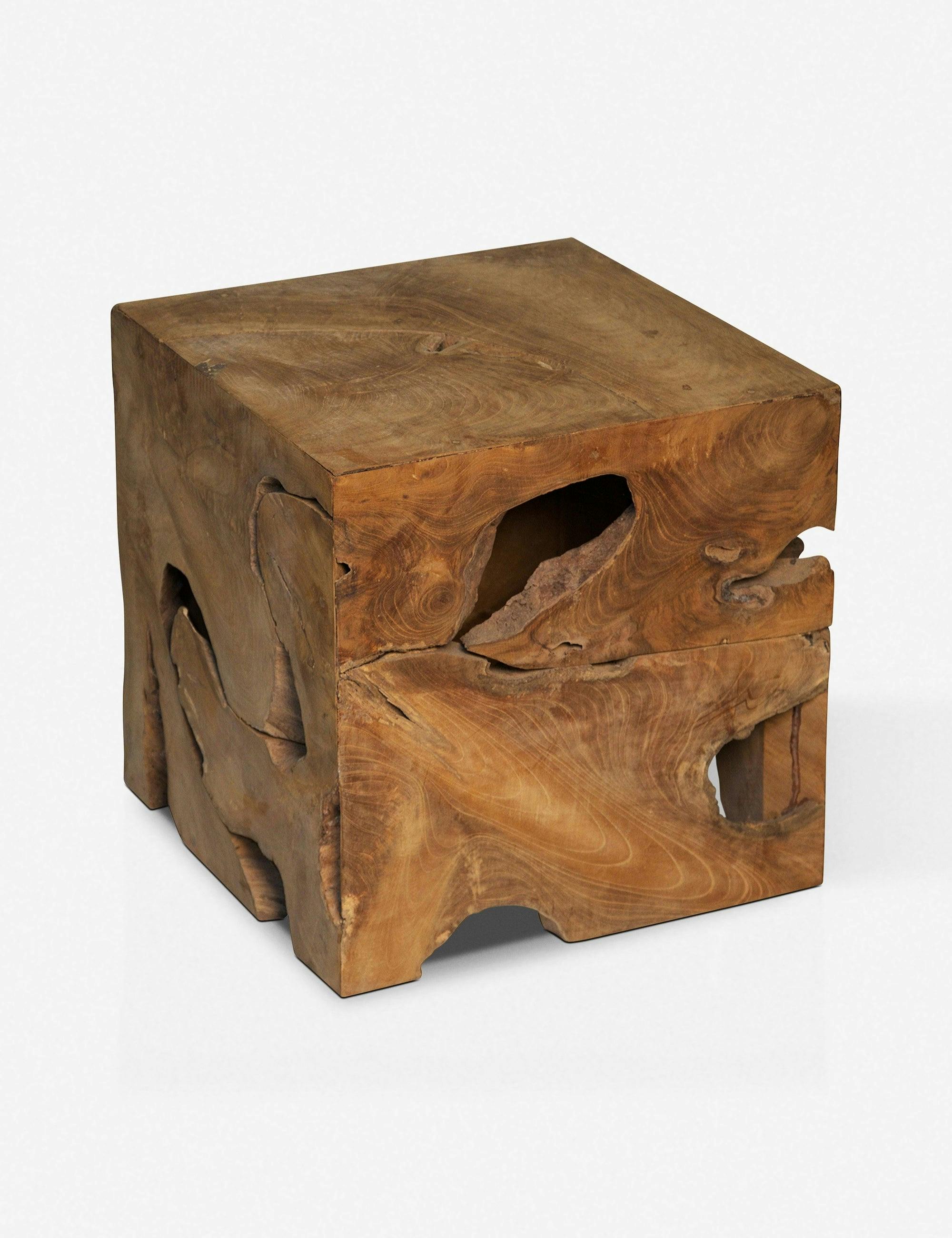 Iva 16" Natural Teak Wood Cube Side Table