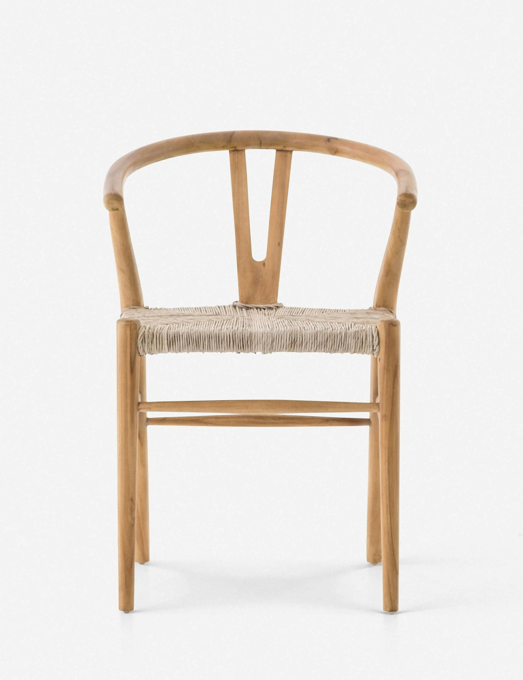 Contemporary Wishbone Teak & Leather Armchair in Natural Brown