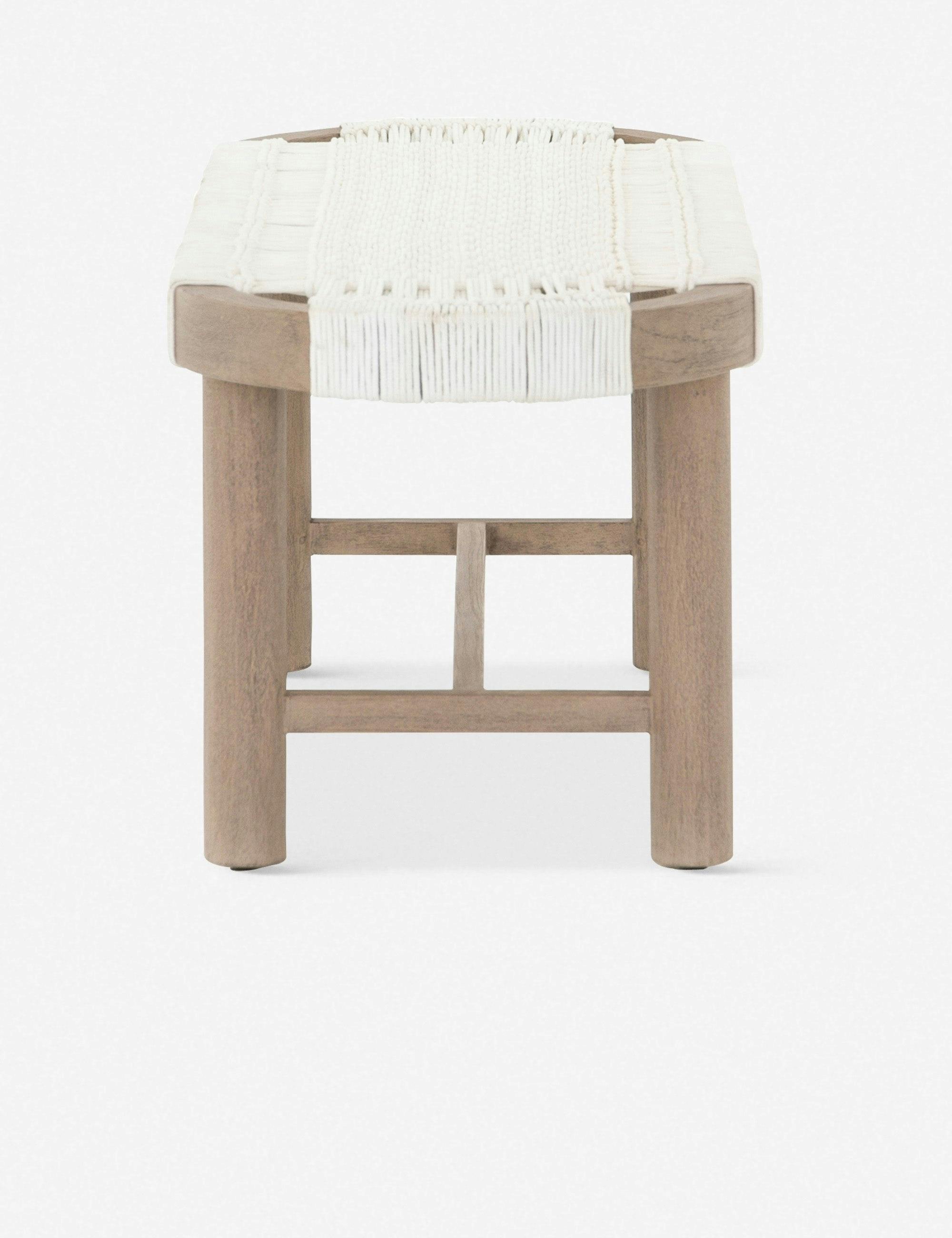 Arina White Woven Rope and Teak Outdoor Dining Bench