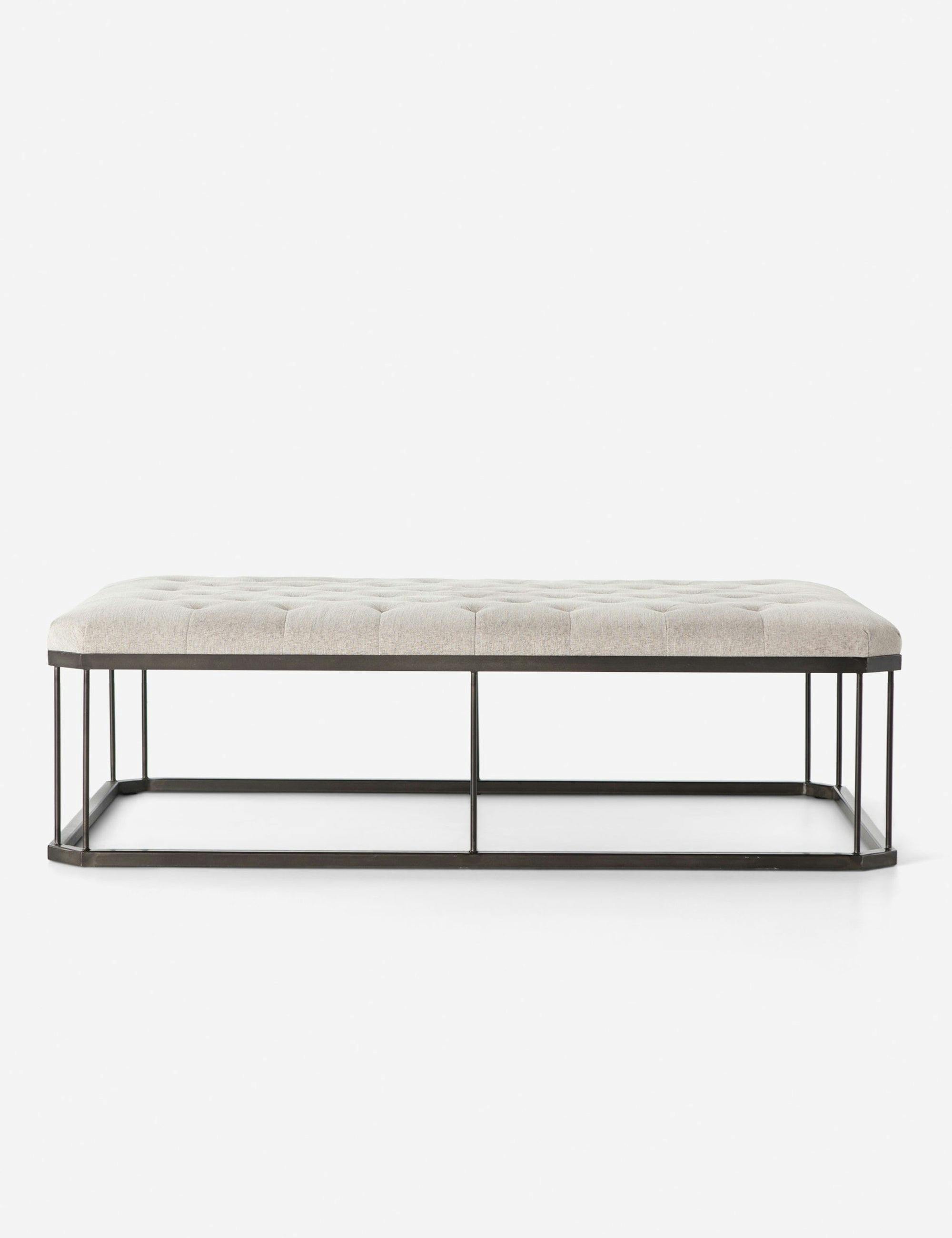 Karley Diamond-Tufted Polyester Ottoman in Cool Gray