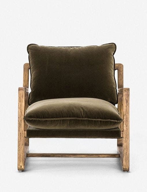 Surrey Olive Plush Slingback Lounge Chair with Wood Frame