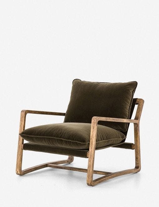 Surrey Olive Plush Slingback Lounge Chair with Wood Frame