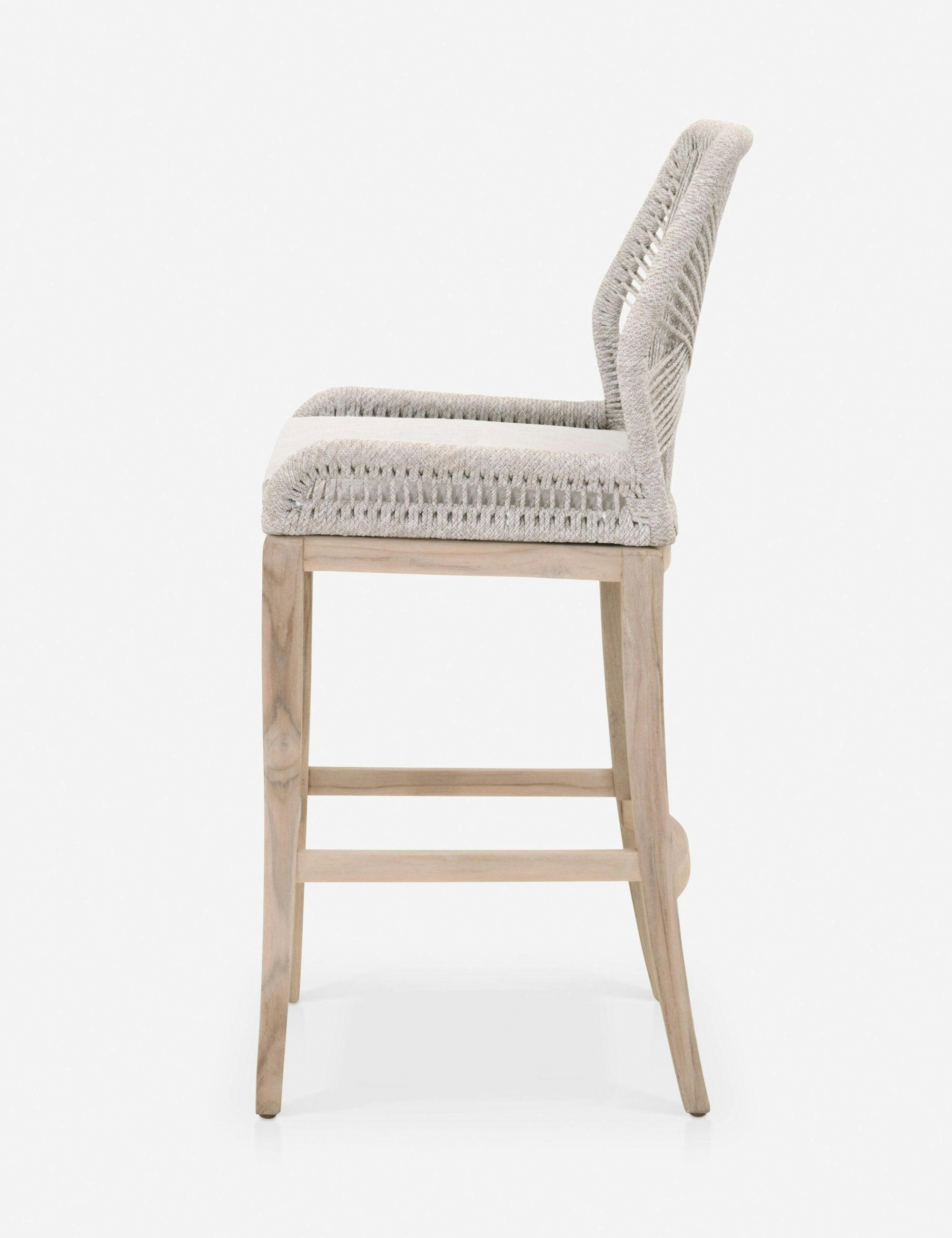 Taupe & White Coastal Loom Woven Outdoor Bar Stool with Cushions