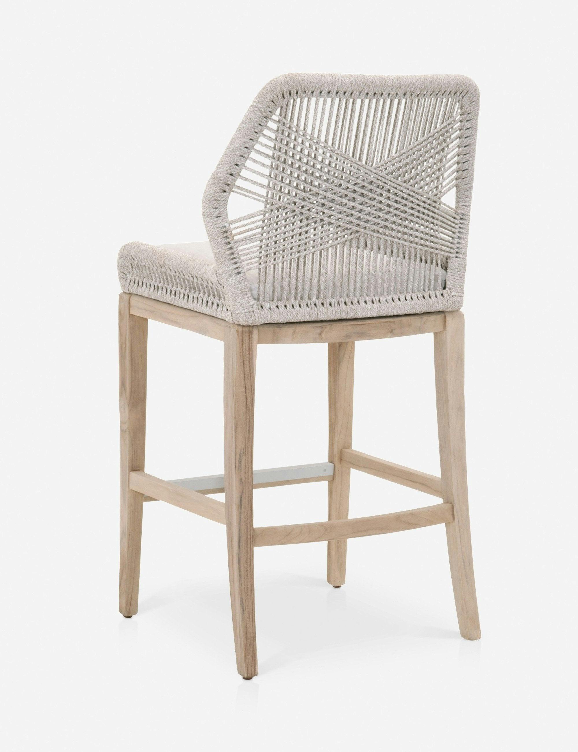 Taupe & White Coastal Loom Woven Outdoor Bar Stool with Cushions