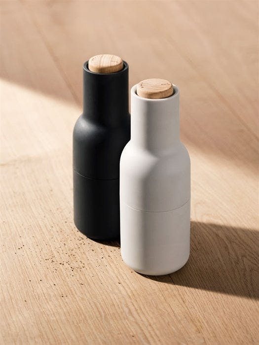 Ash & Carbon Ceramic Bottle Shaped Salt and Pepper Grinder Set