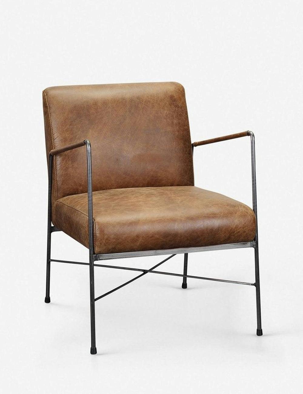 Ivie Brown Leather Silver Iron Accent Chair