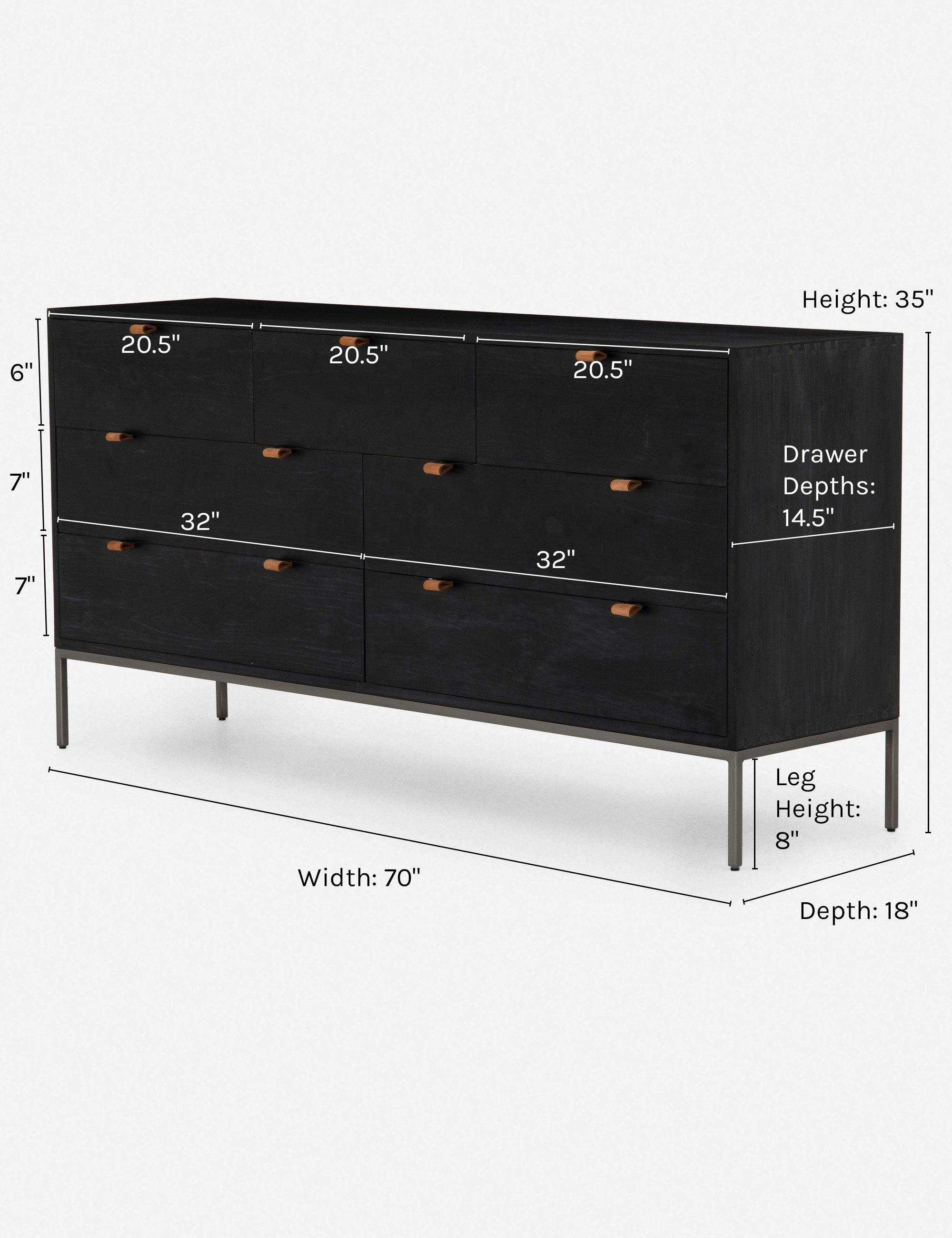 Mid-Century Modern Black 7-Drawer Dresser with Leather Pulls