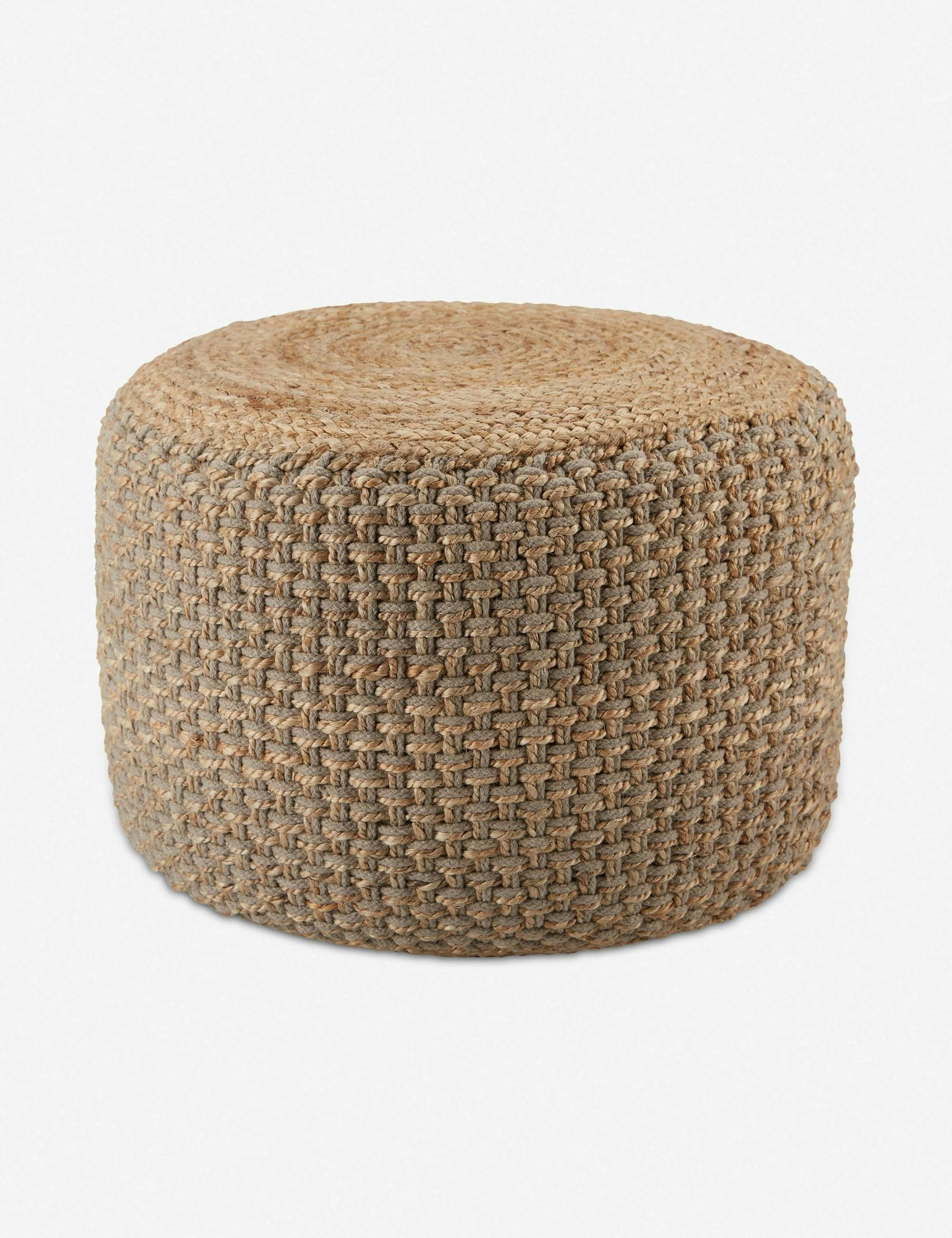 Kealani Handwoven Jute and Cotton Round Pouf in Gray/Beige