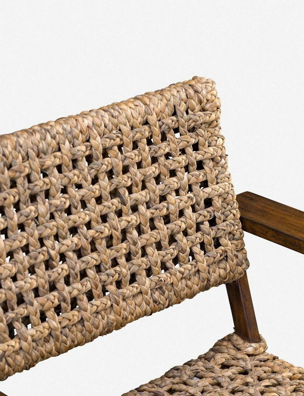 Shaka Carved Teak Veneer Brown Woven Seat Accent Chair