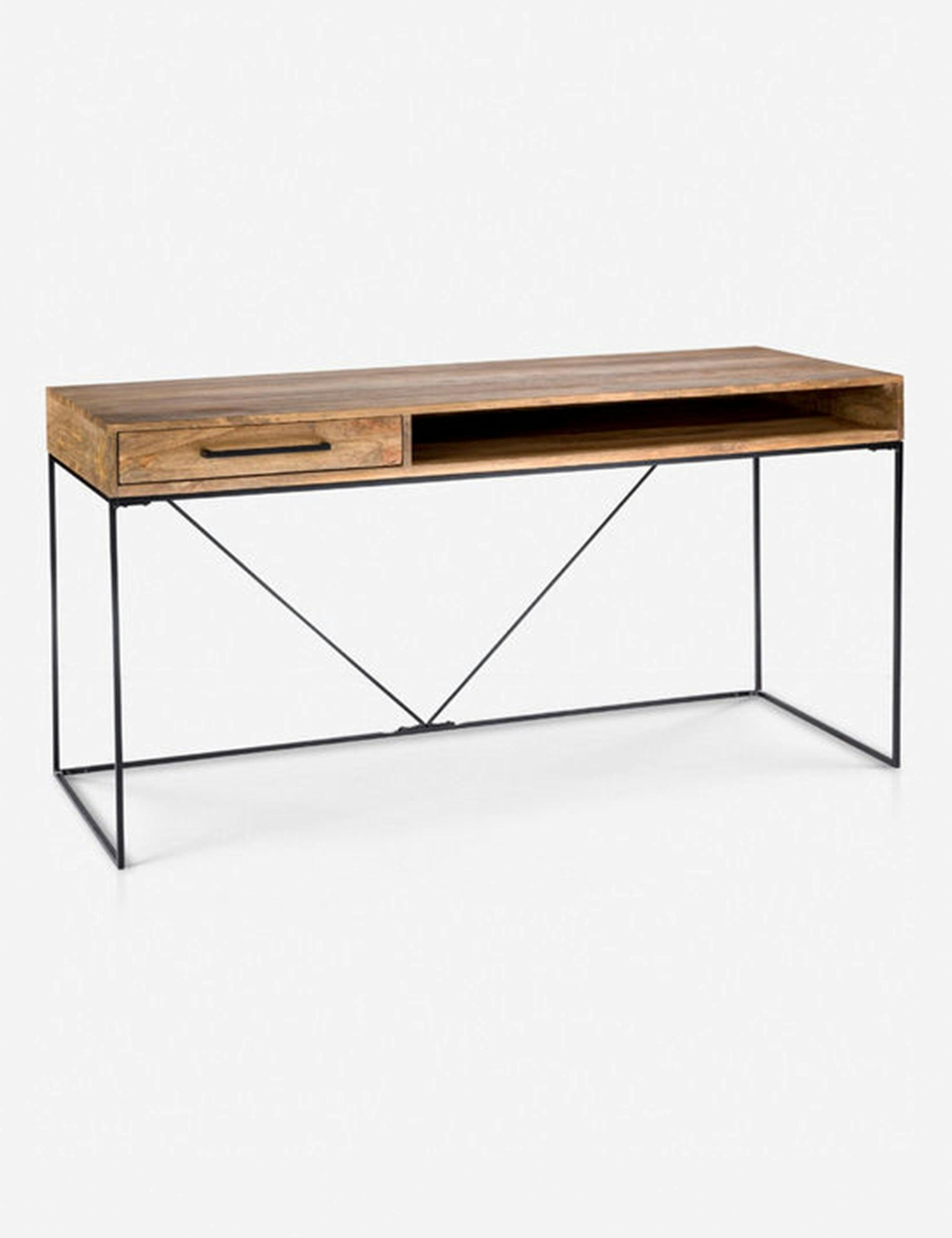 Industrial-Scandinavian Solid Mango Wood Home Office Desk with Iron Base