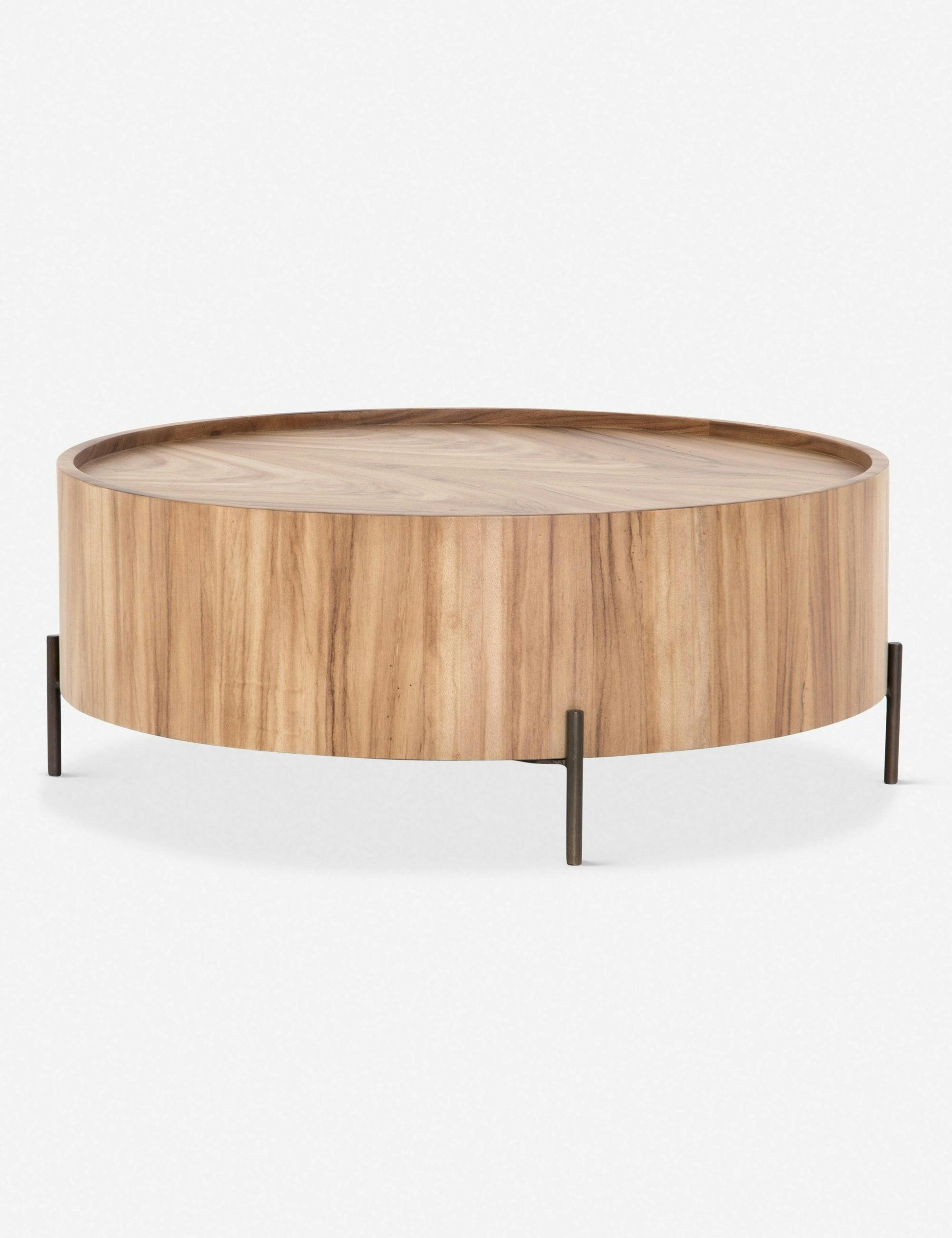 Modern Artisan Wave-Pattern 40" Round Wood & Metal Coffee Table