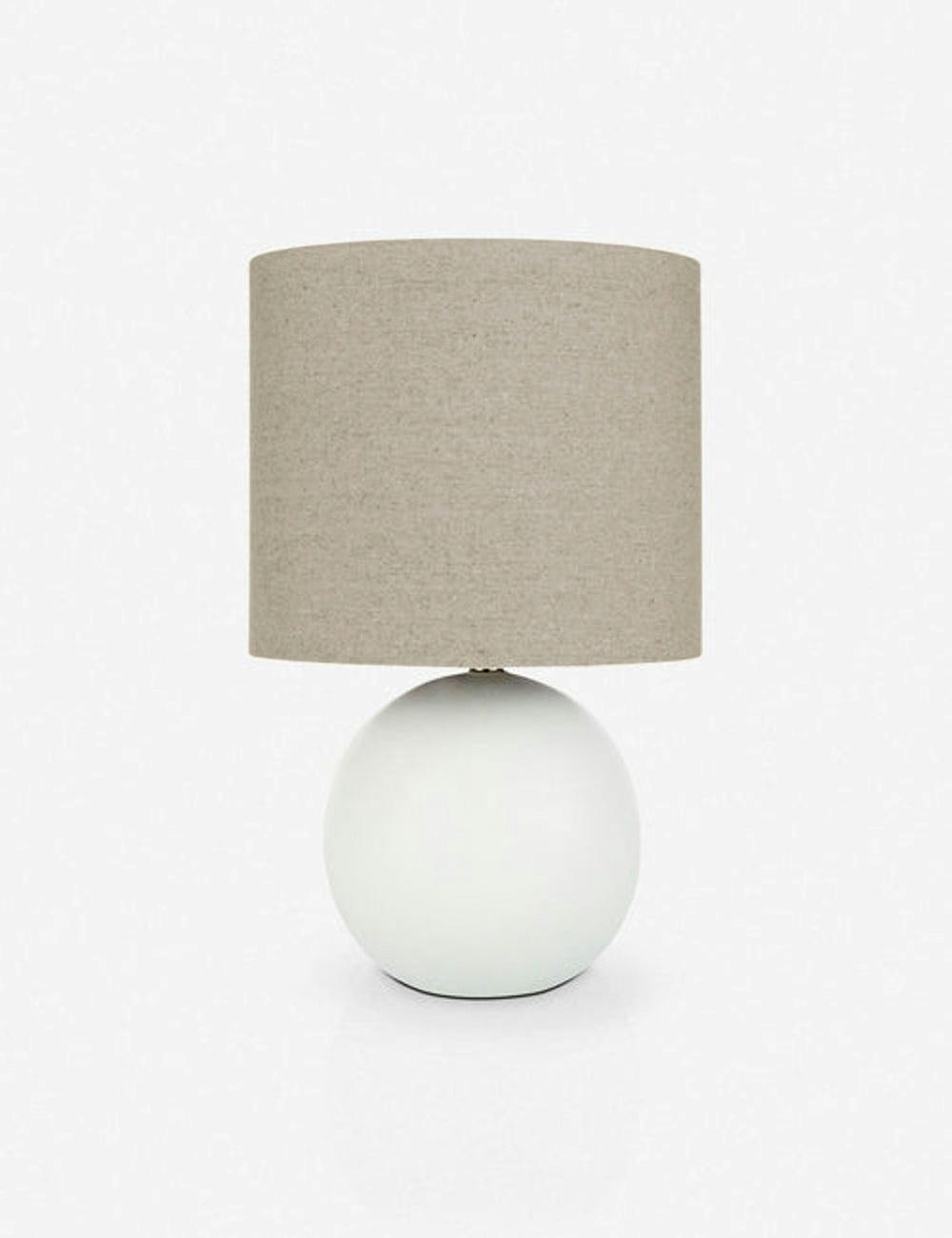 Vivienne Airy Sphere White Ceramic Table Lamp with Linen Shade